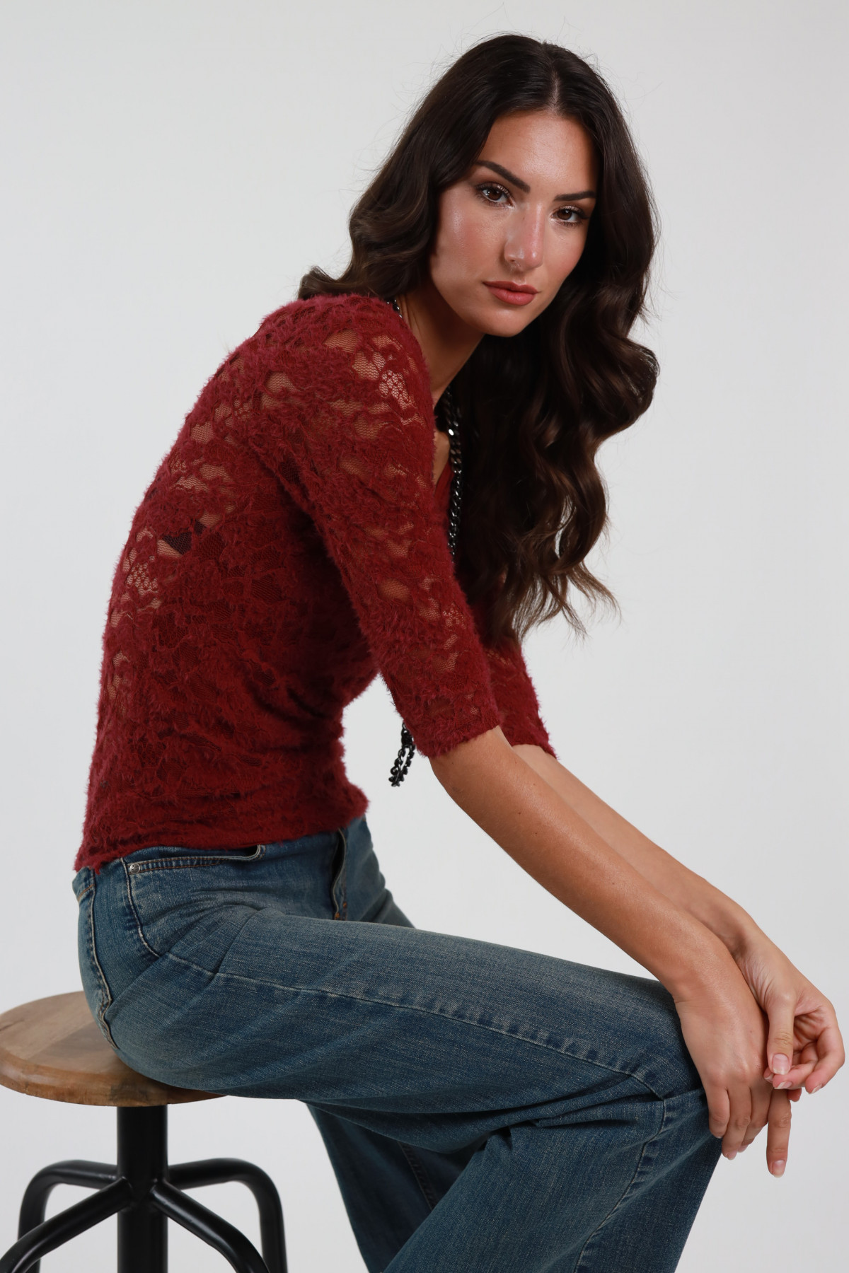 V-Neck Lace Sweater