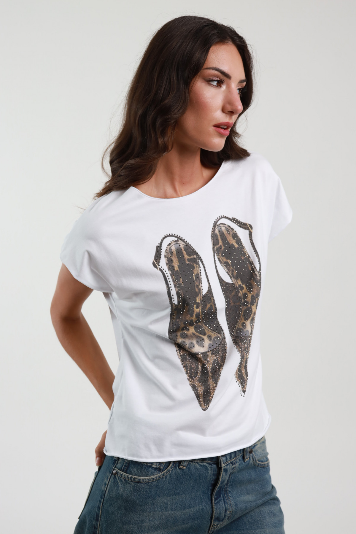 T-Shirt Stampa Scarpa Punta