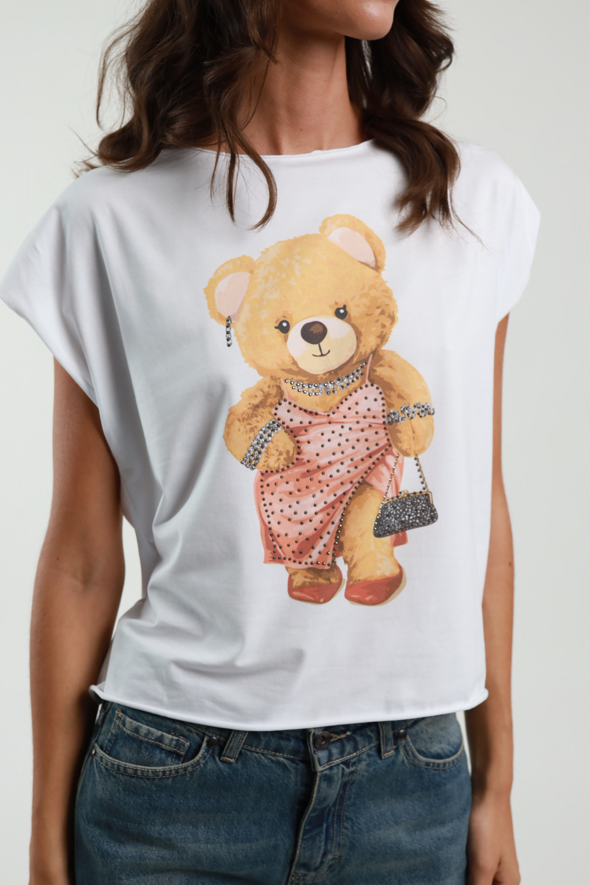 T-Shirt mit Teddy-Taschen-Print