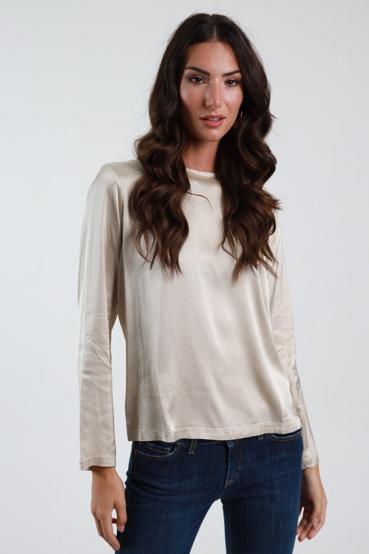 Crew Neck Satin Blouse