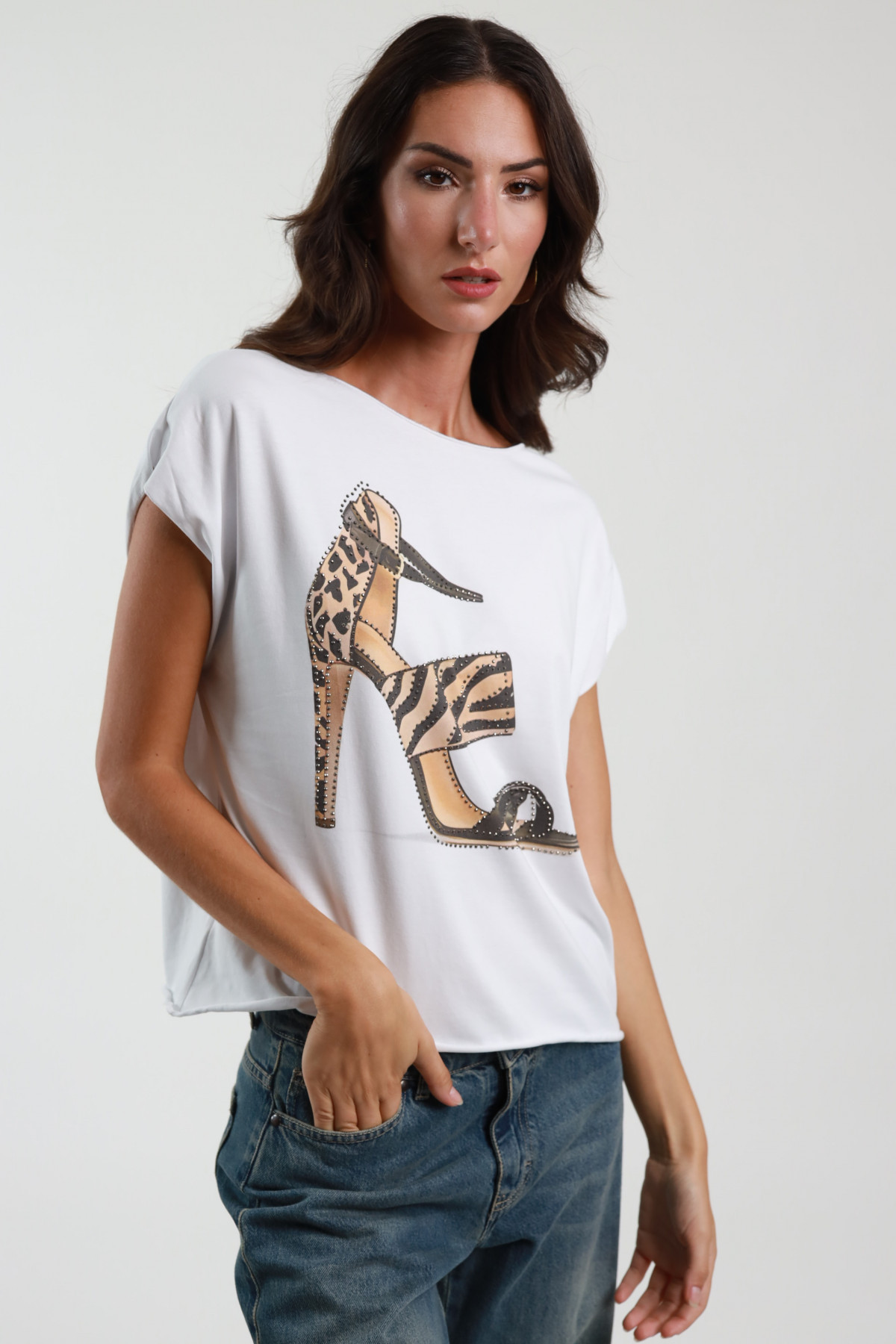 T-Shirt mit Animalier-Fersenprint