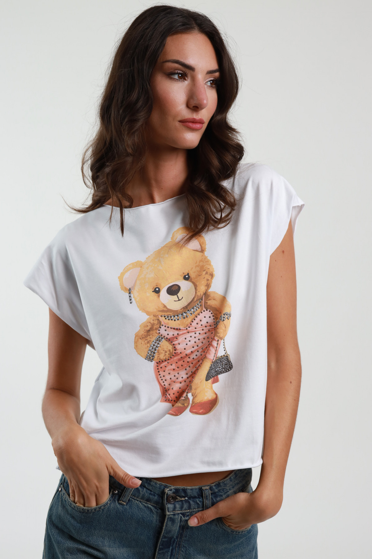 T-Shirt mit Teddy-Taschen-Print