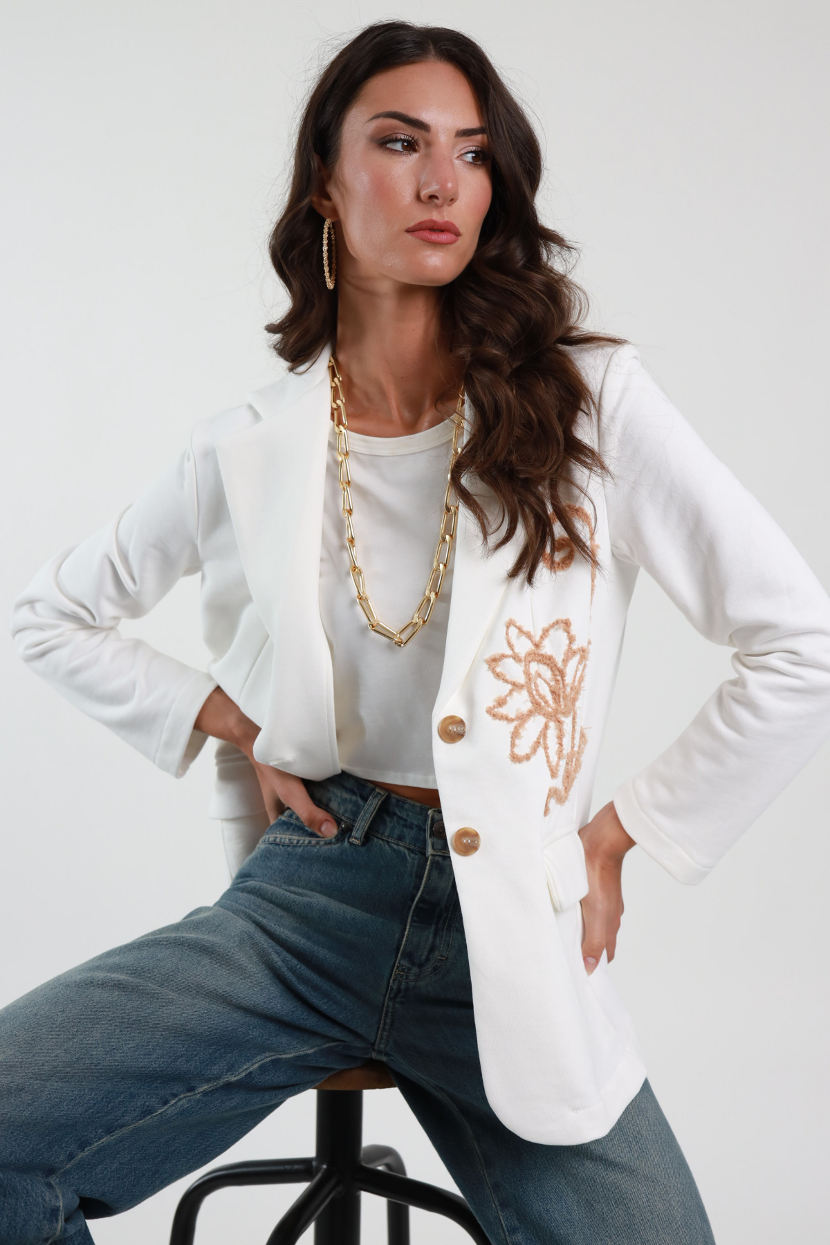 Embroidered Sweatshirt Jacket