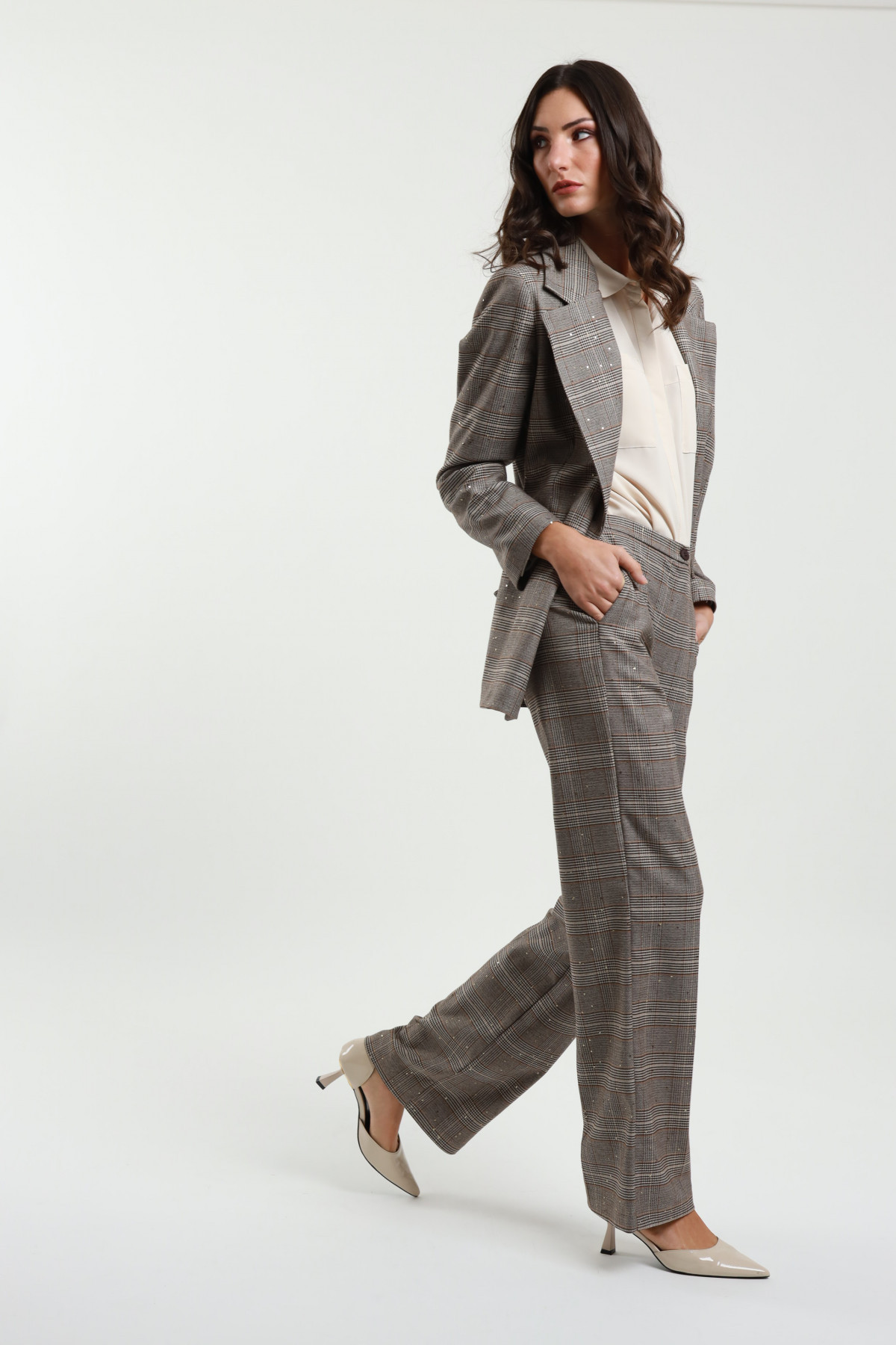 Pantaloni Check con Paillettes