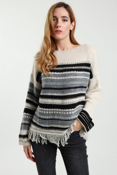 Striped Sweater with Fringes