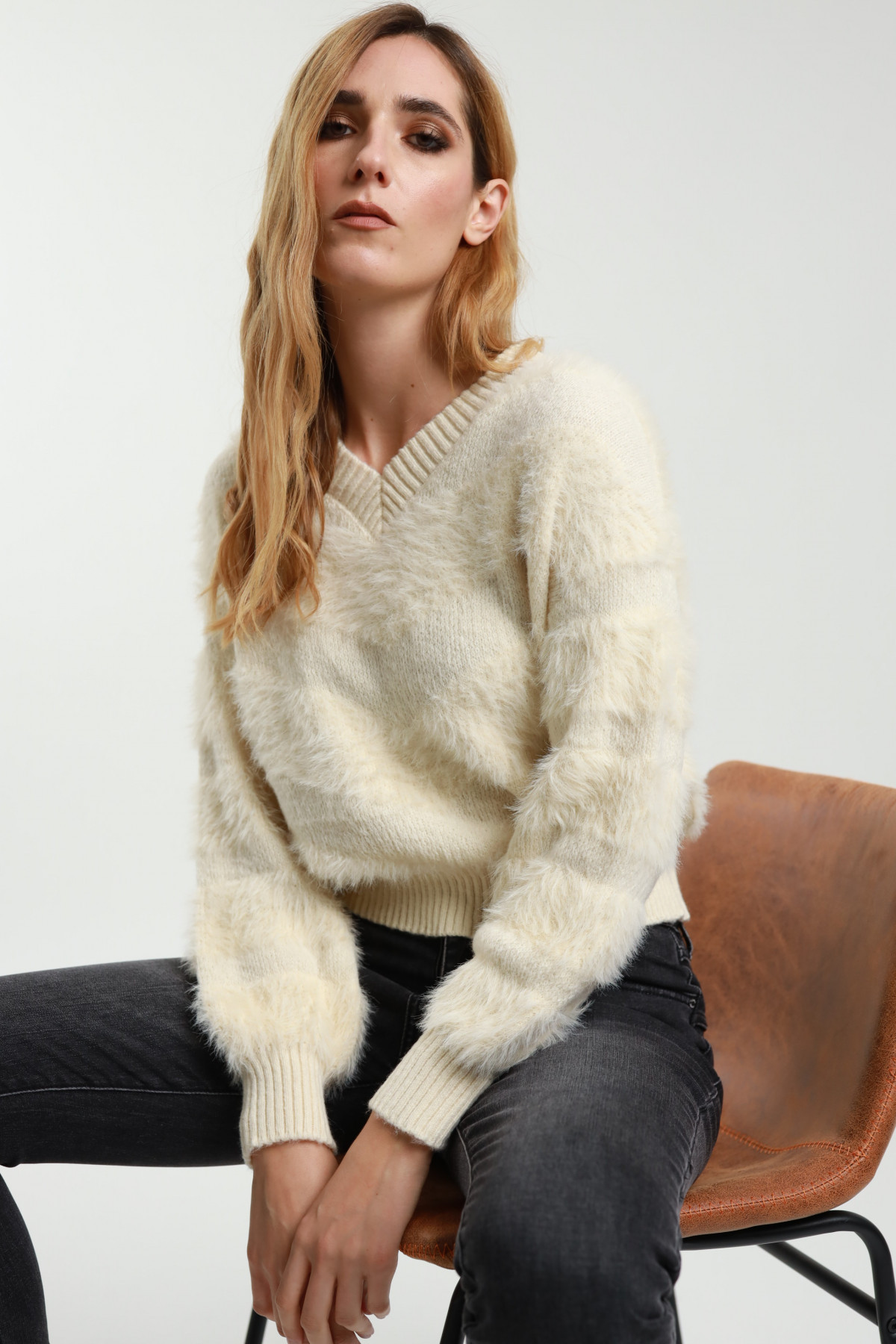 Sweater With Eco-Fur Bands