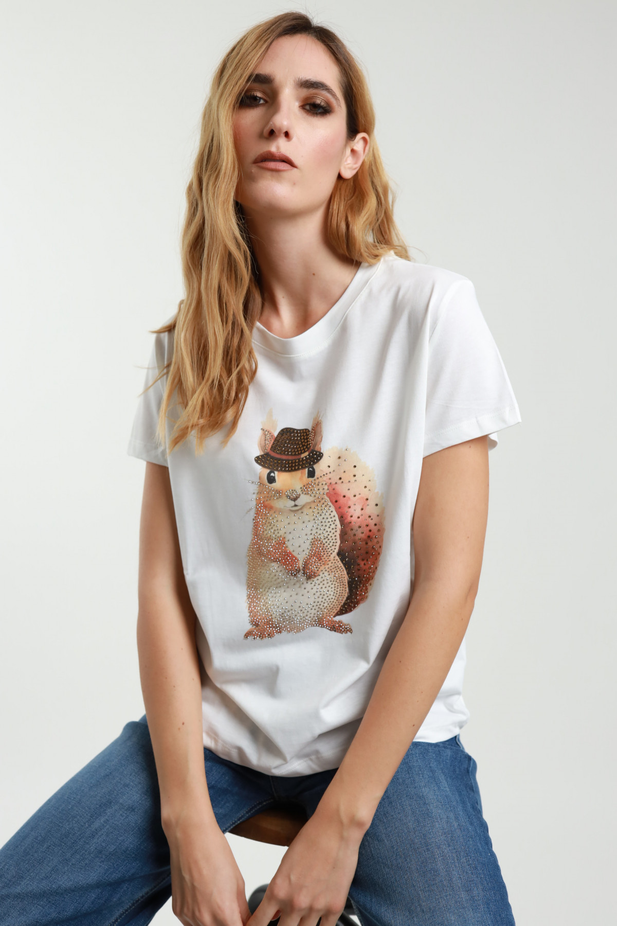 Eichhörnchen-T-Shirt mit Strasssteinen