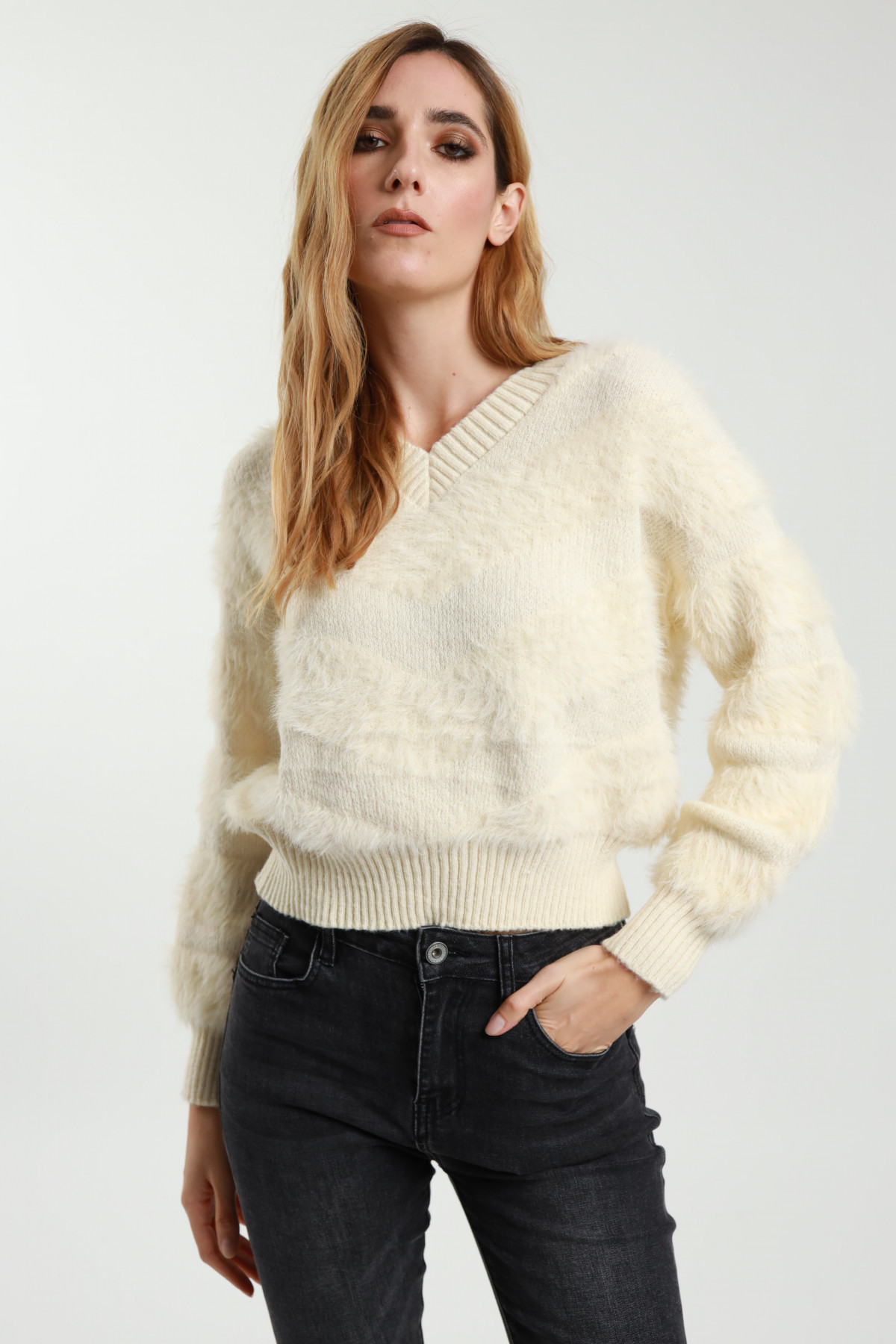 Sweater With Eco-Fur Bands