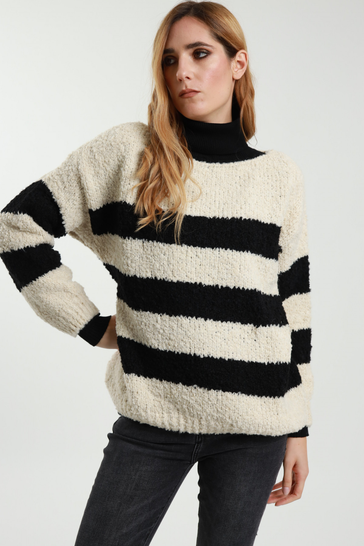 Boat Neck Striped Sweater