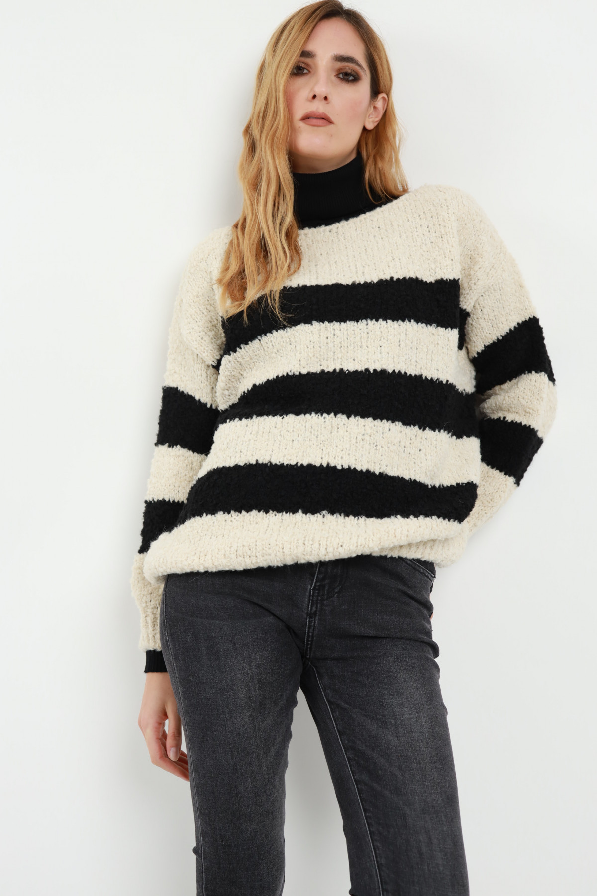 Boat Neck Striped Sweater