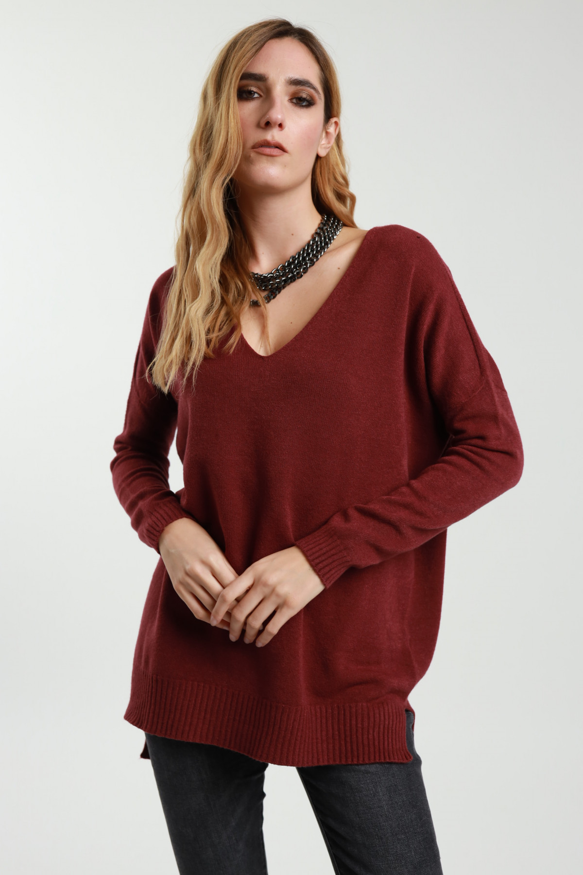 V-neck maxi pullover