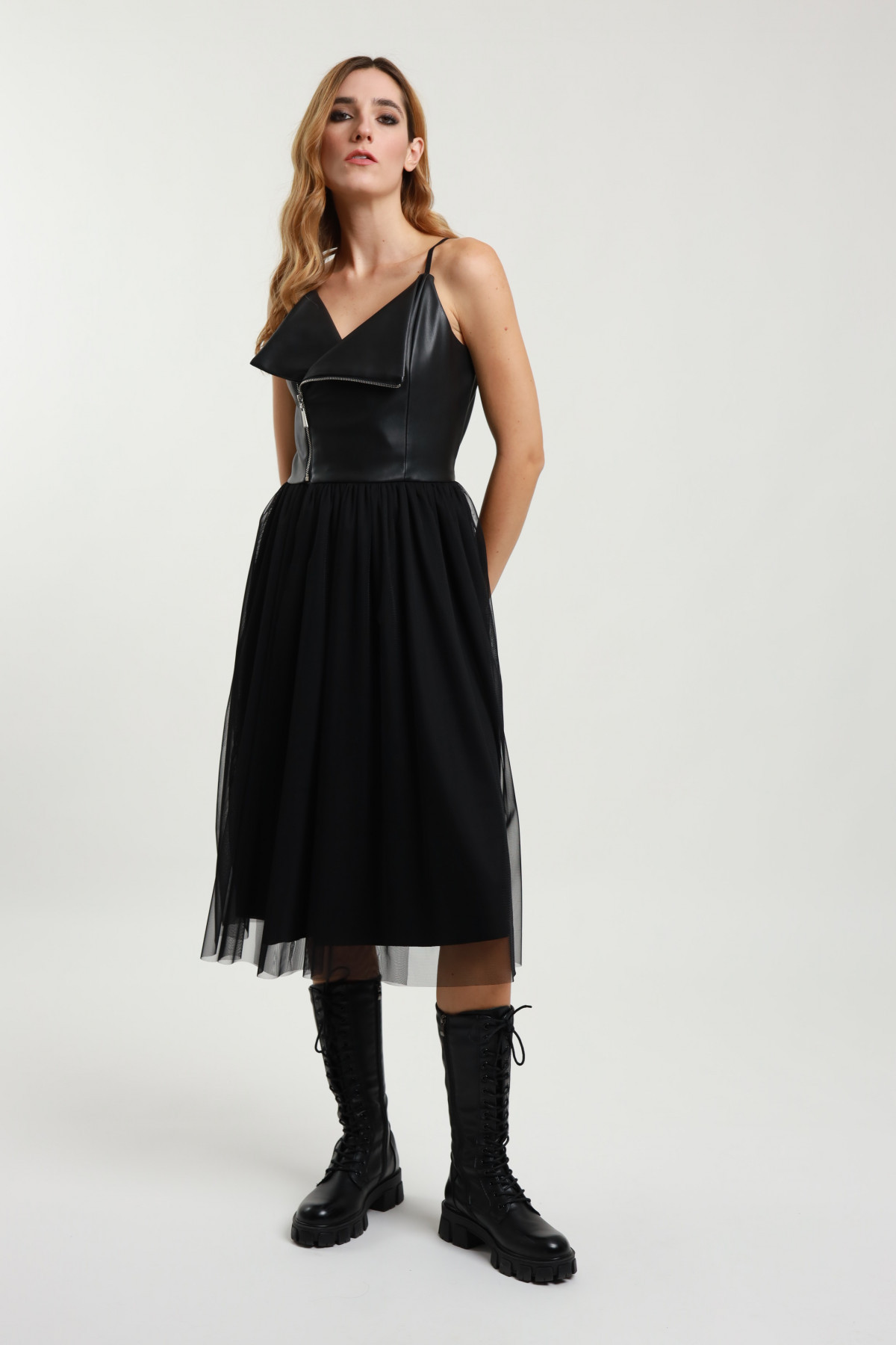 Faux Leather and Tulle Dress