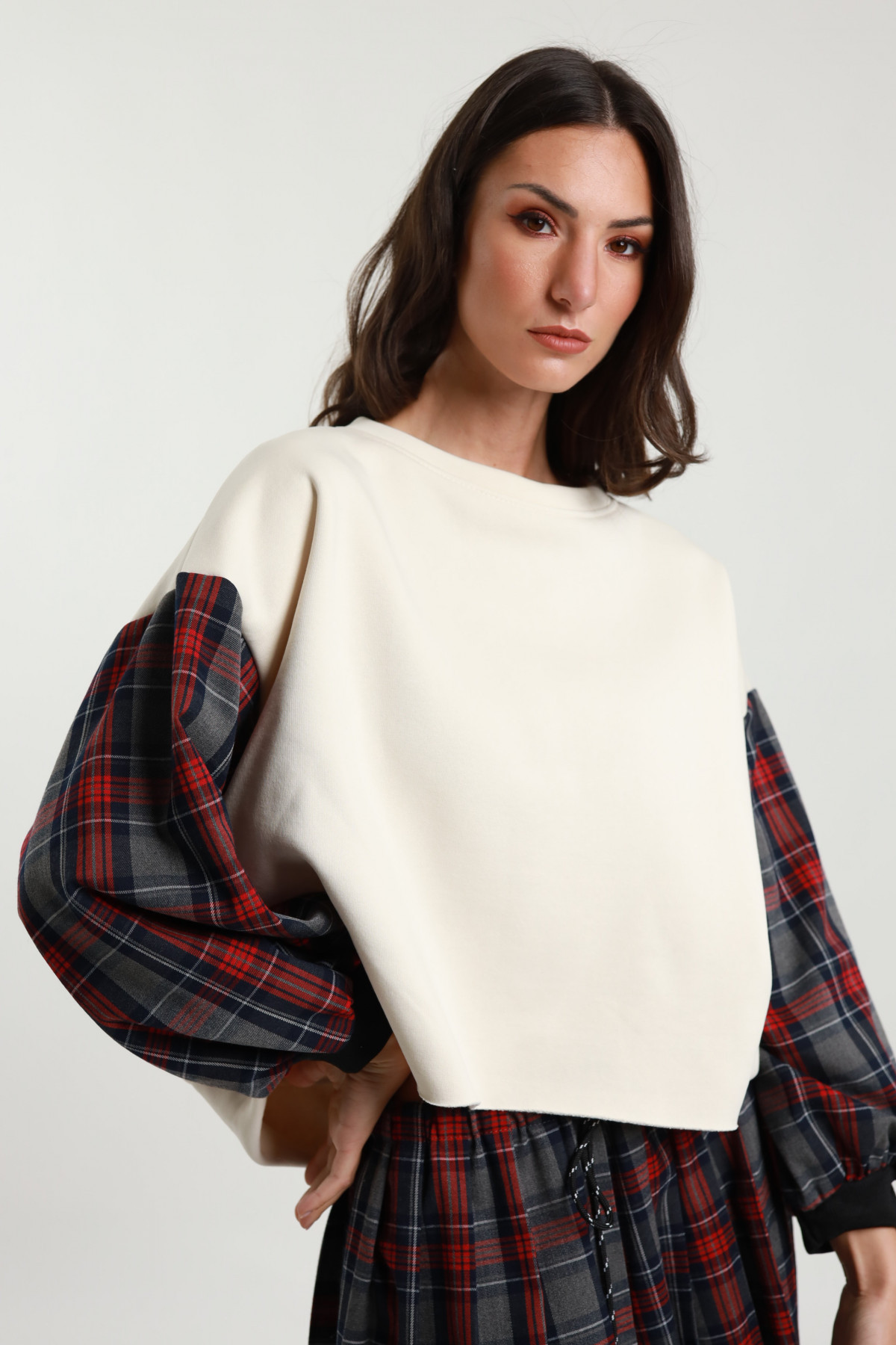 Checked Sleeve Sweatshirt