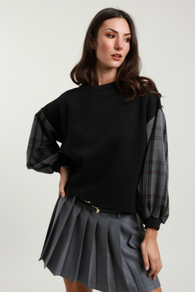 Checked Sleeve Sweatshirt