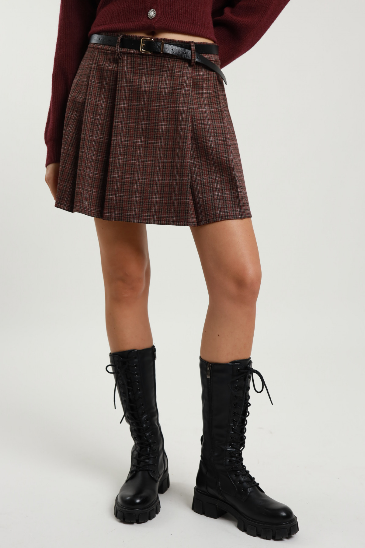 Check Mini Skirt with Belt