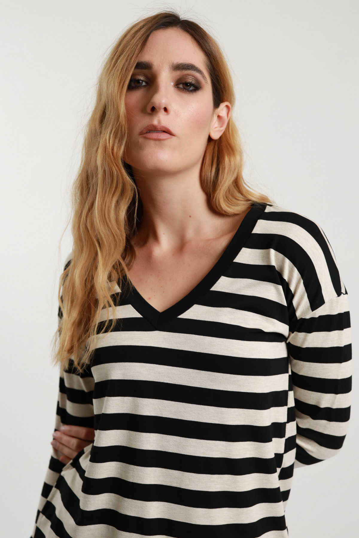 Striped V-neck sweater