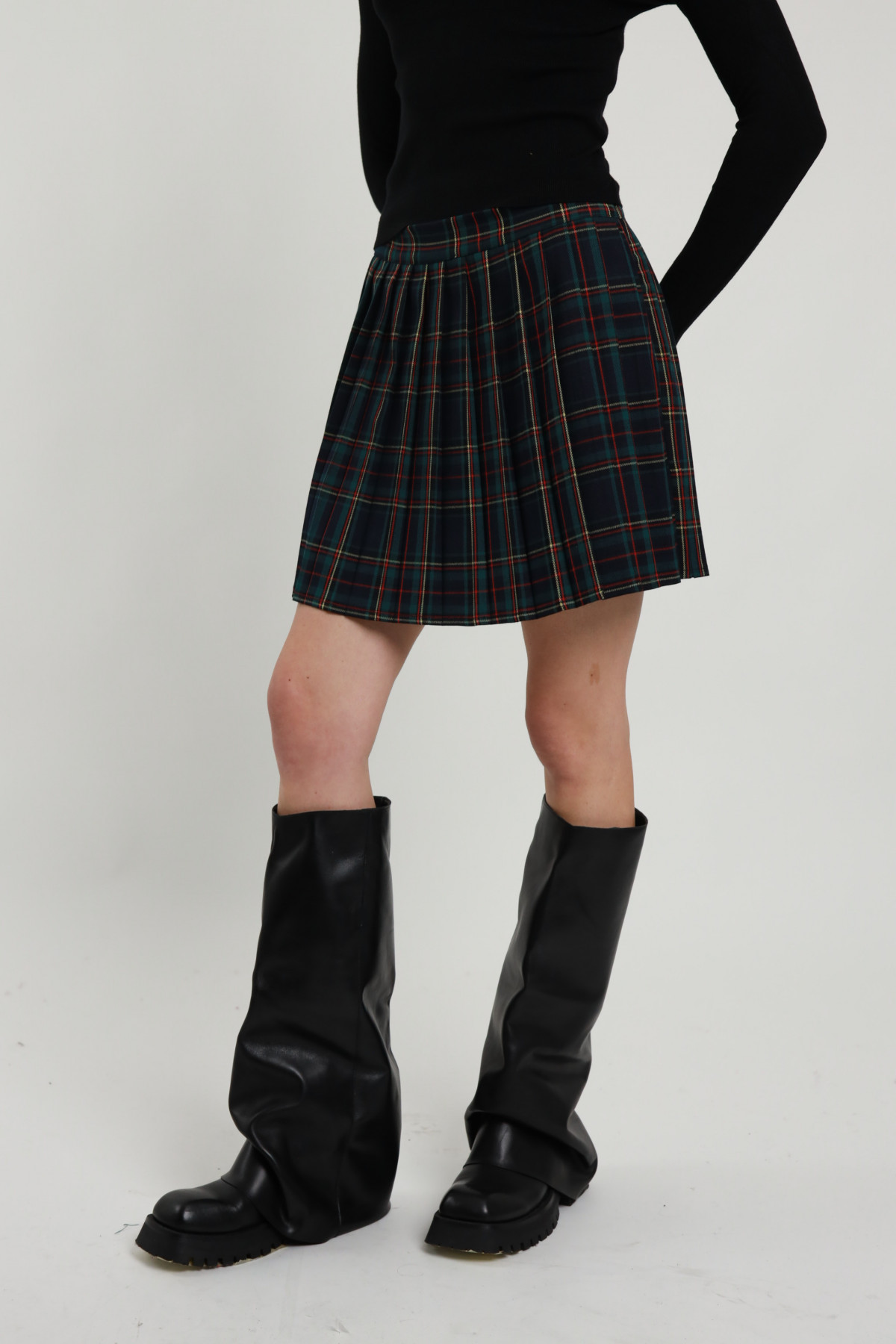 Pleated Check Mini Skirt