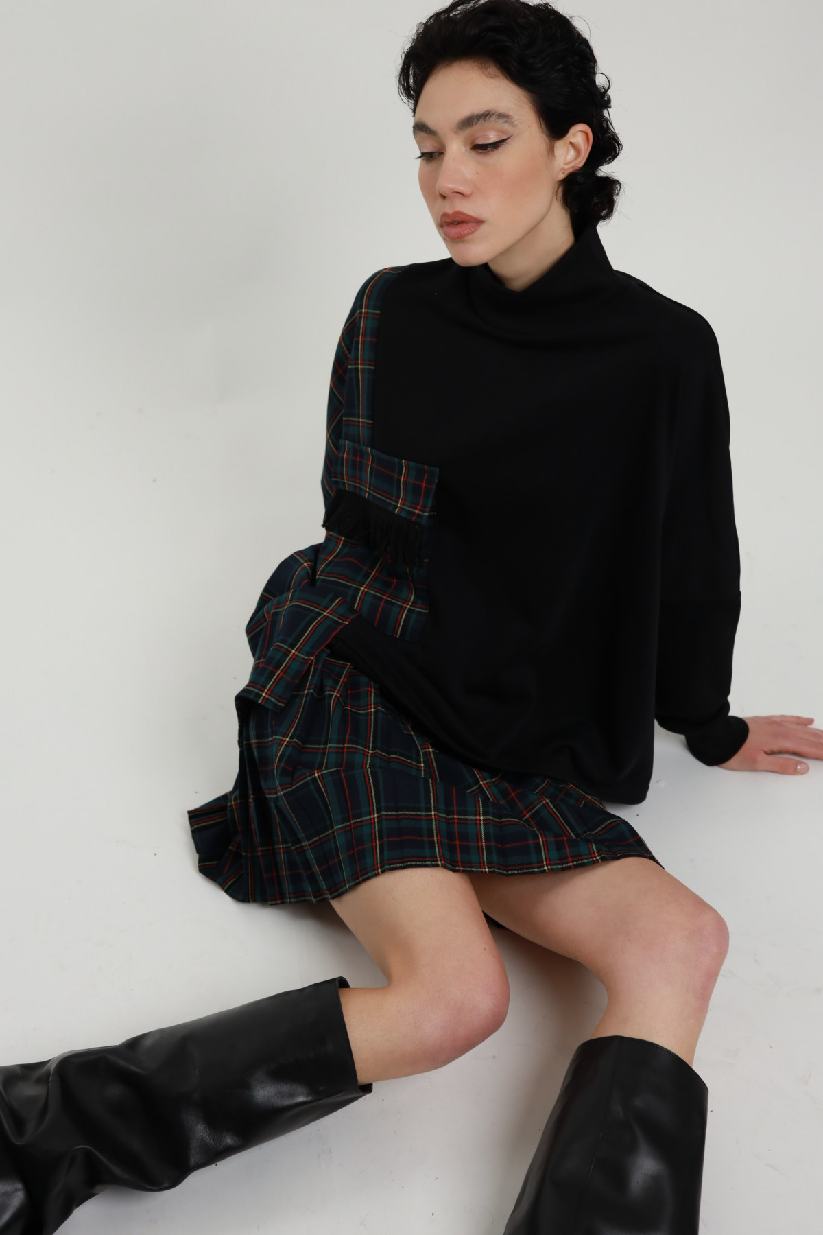 Pleated Check Mini Skirt