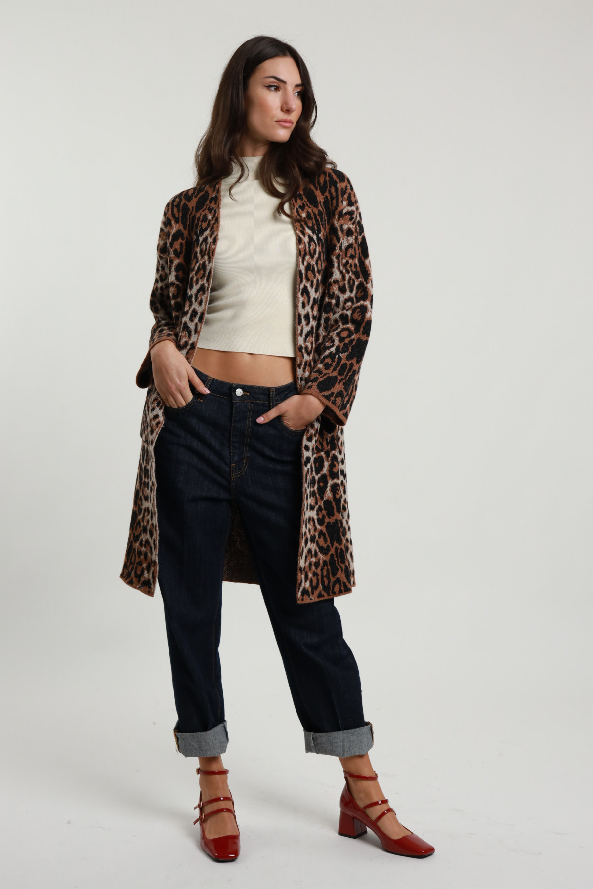 Cardigan Lungo in Jacquard Fantasia Animalier