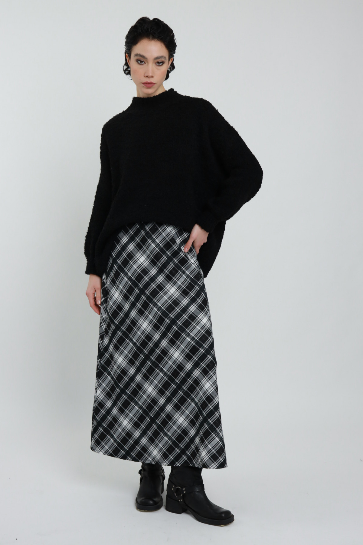 Long Check Skirt