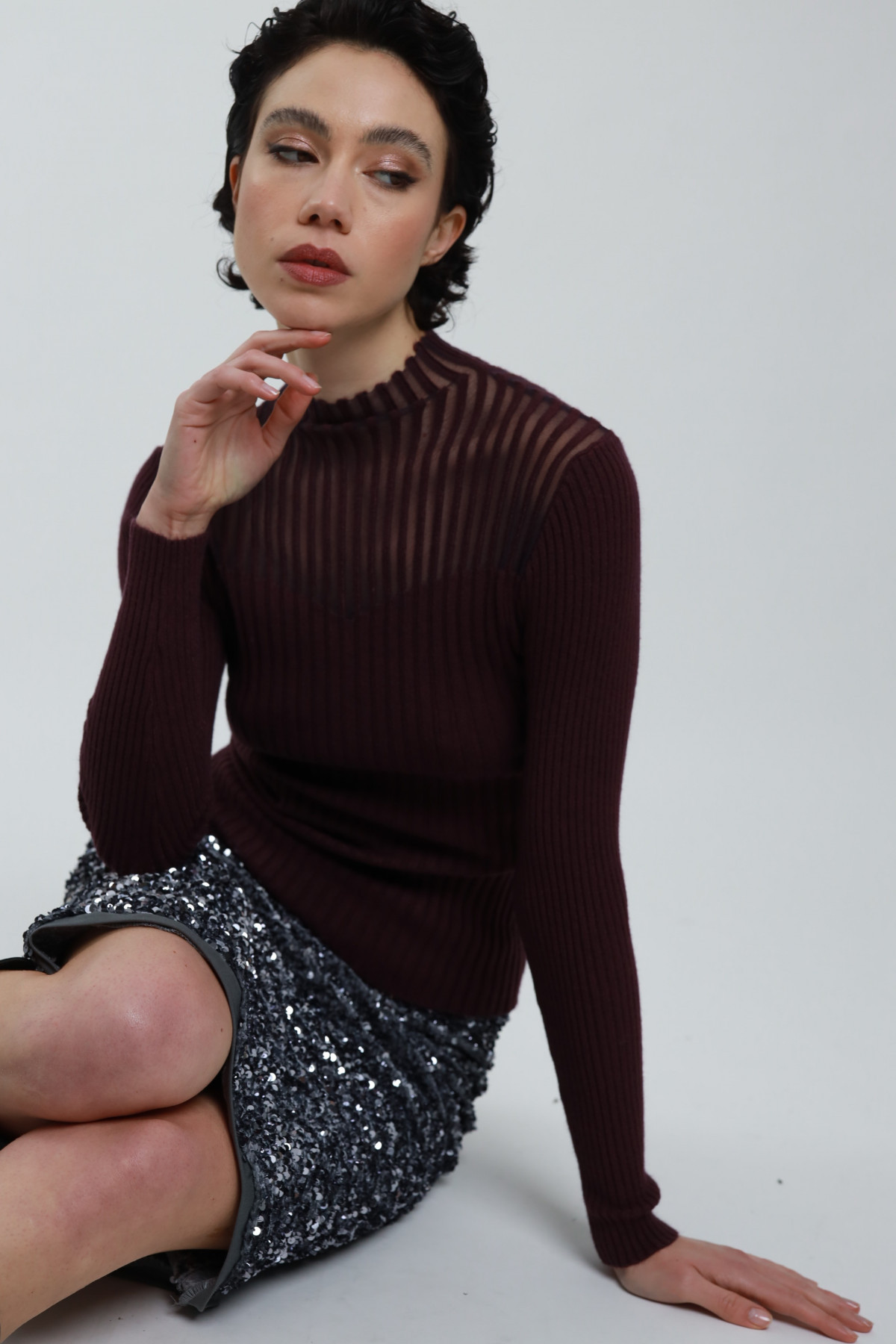 Turtleneck Sweater With Sheer Details