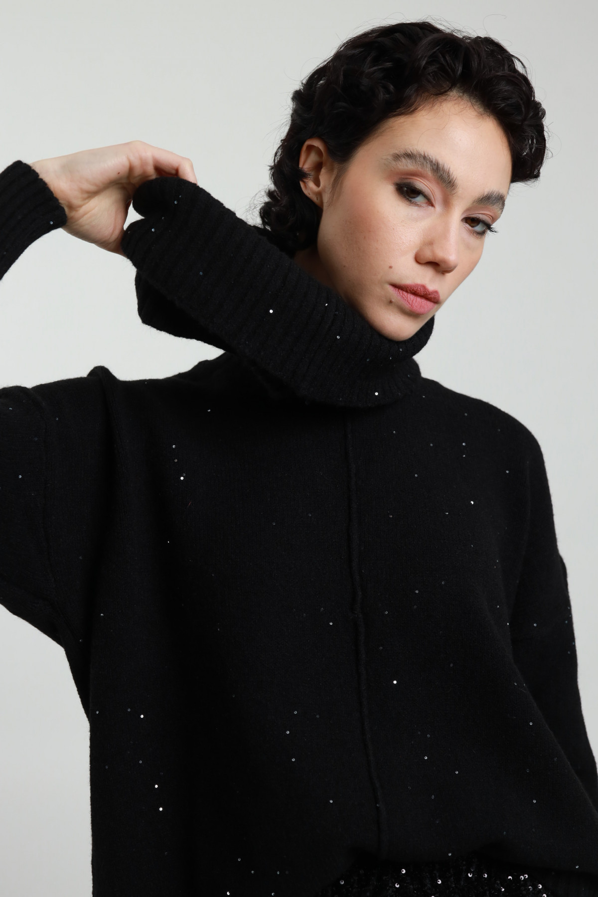 Maglia Collo Rimovibile con Micro Paillettes