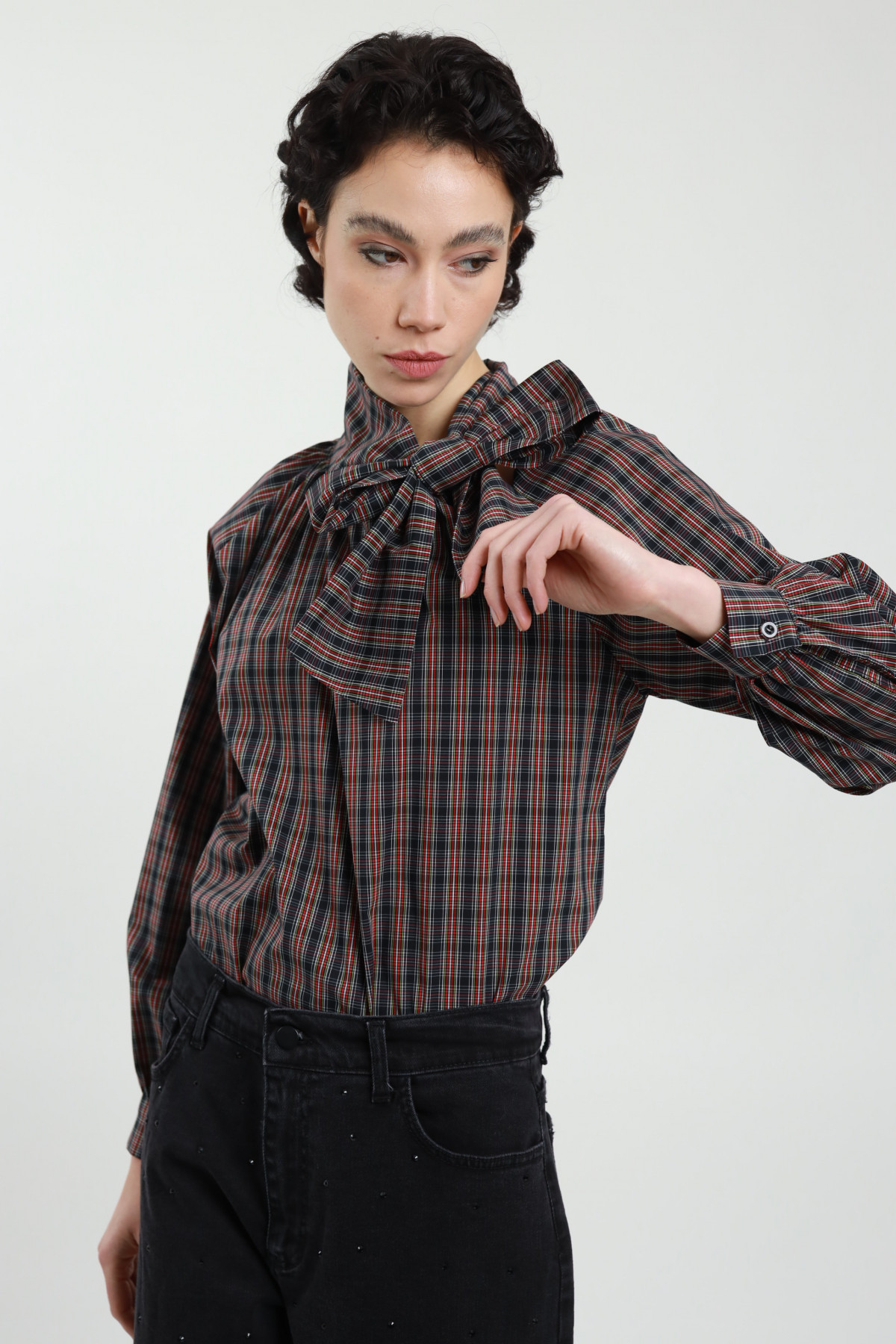 Check Bow Blouse