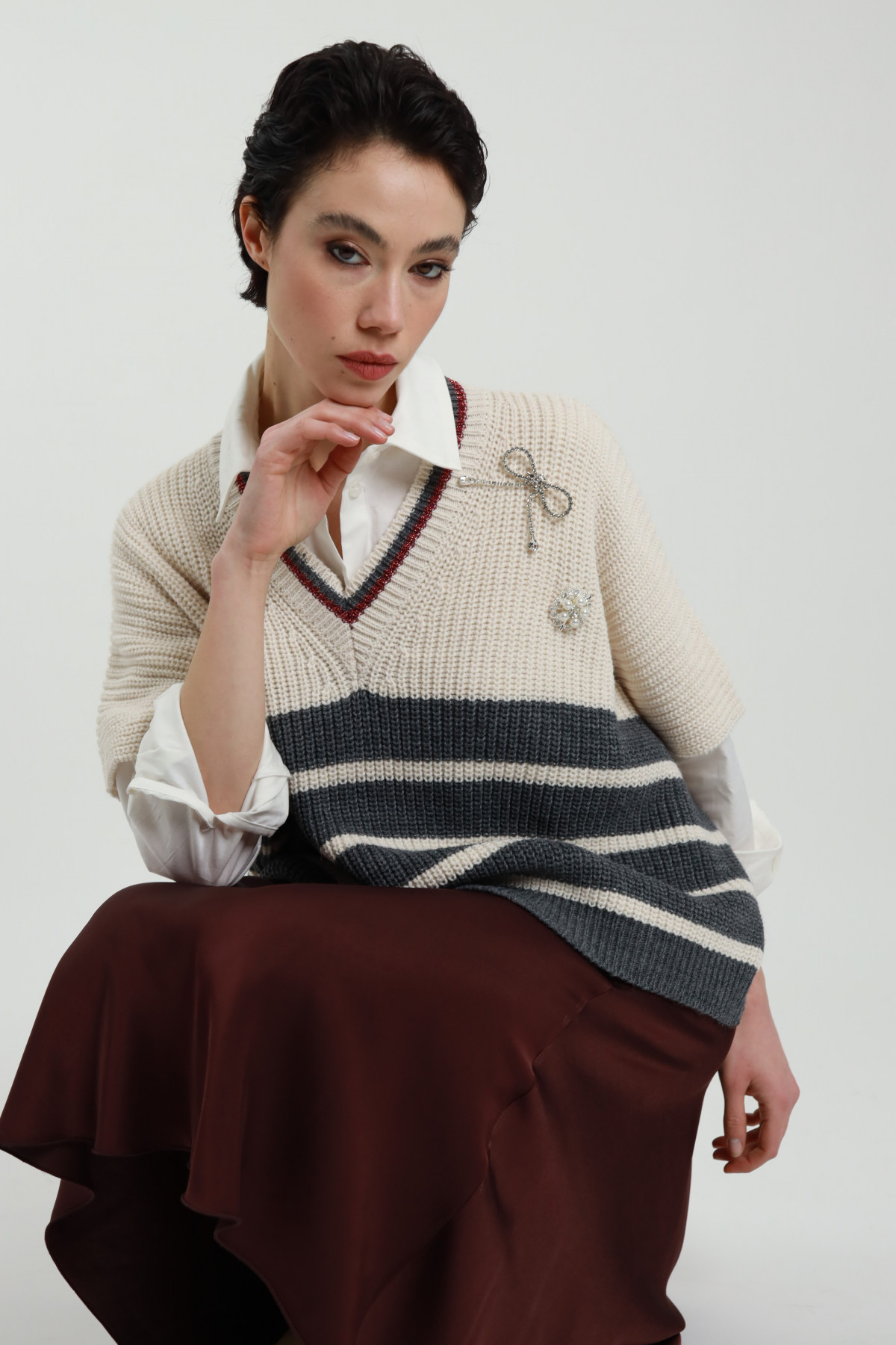 Striped Half Sleeve Pullover