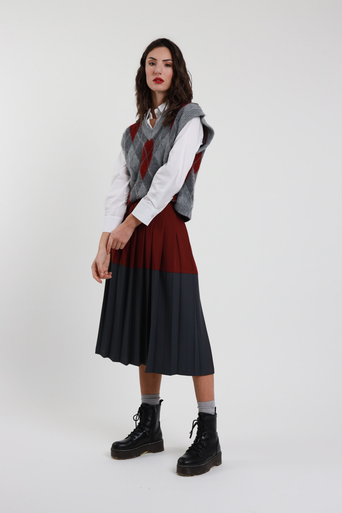 Two-tone Pleated Skirt