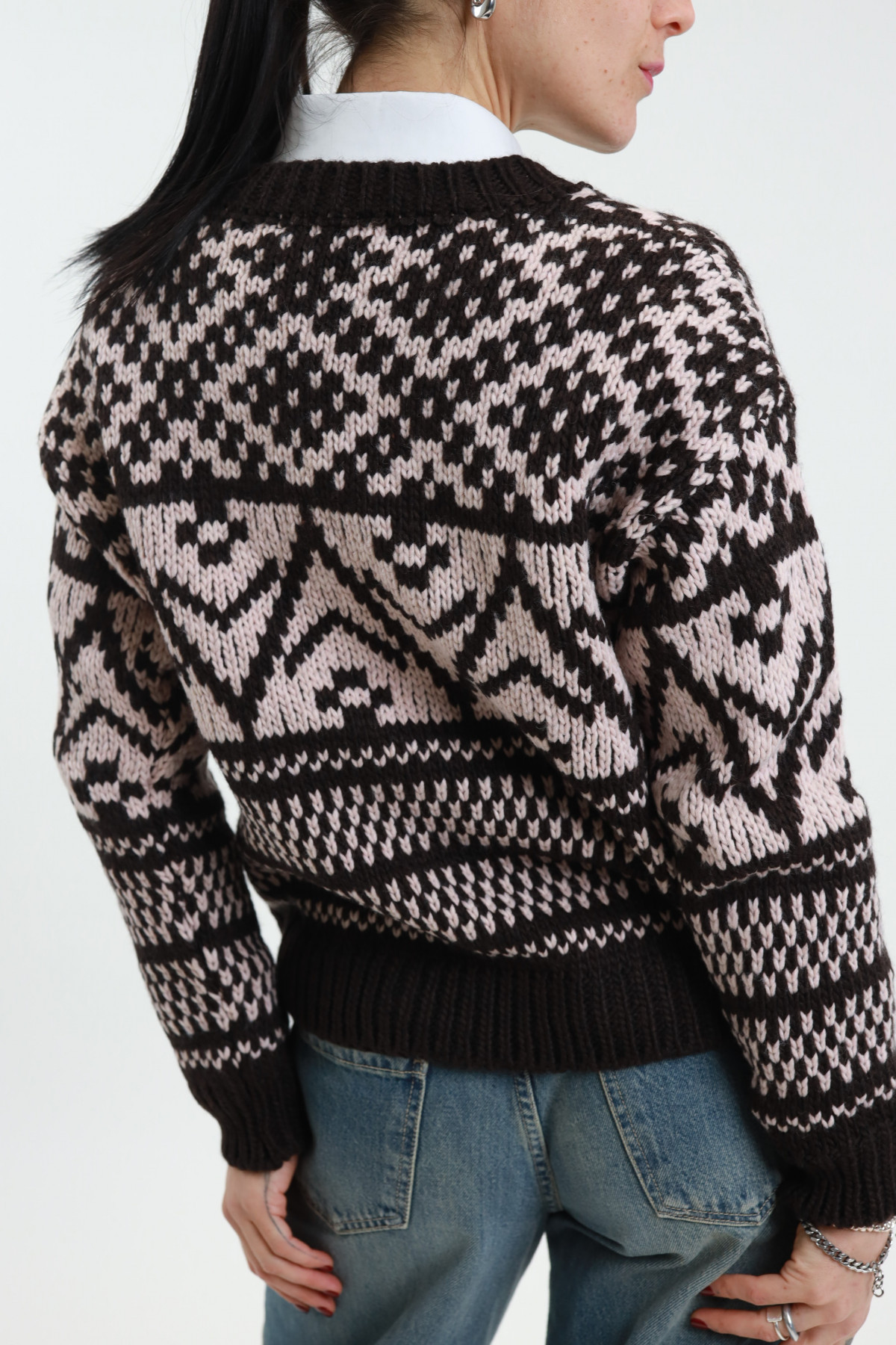 Jacquard-Pullover mit V-Ausschnitt