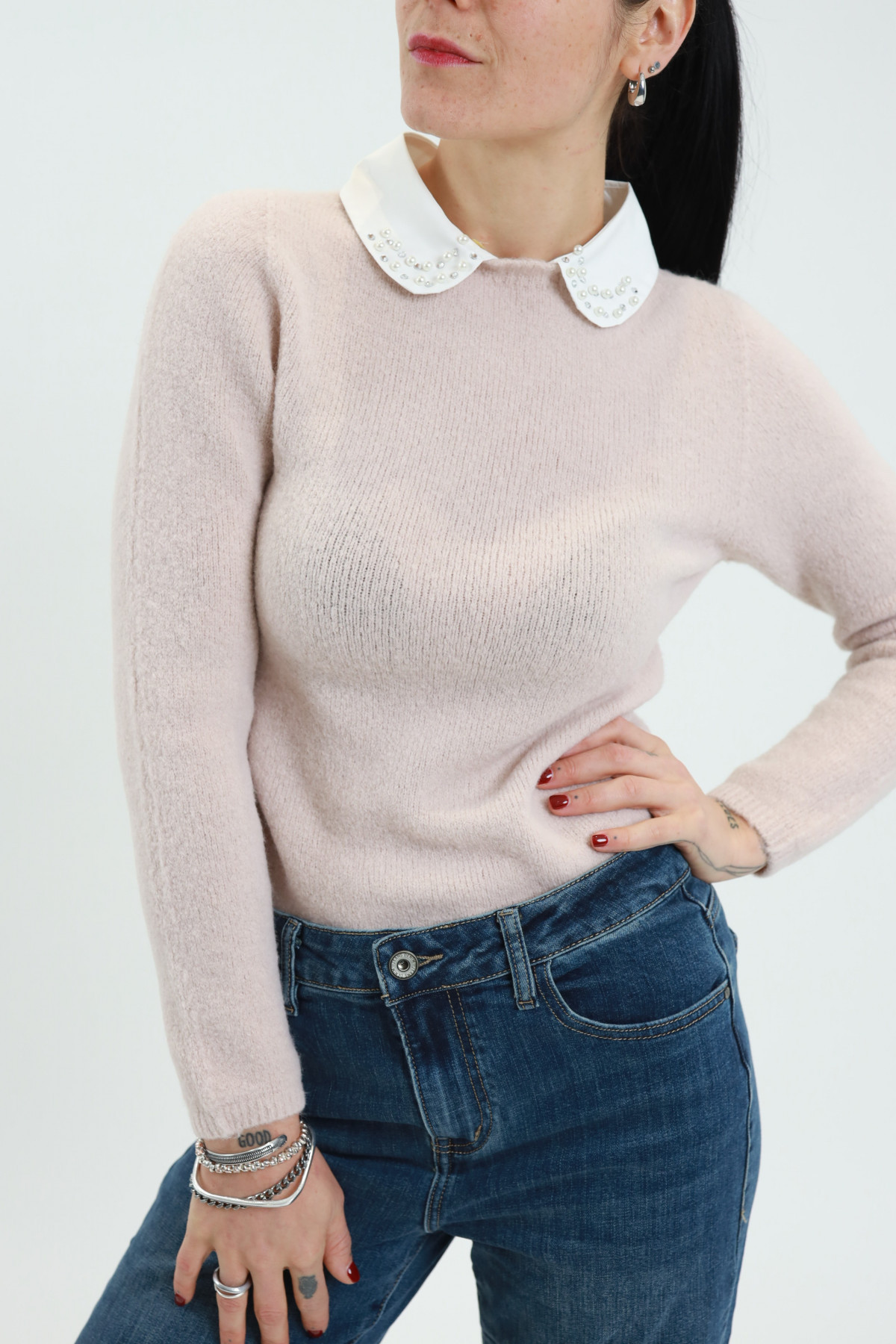 Sweater With Shirt Collar