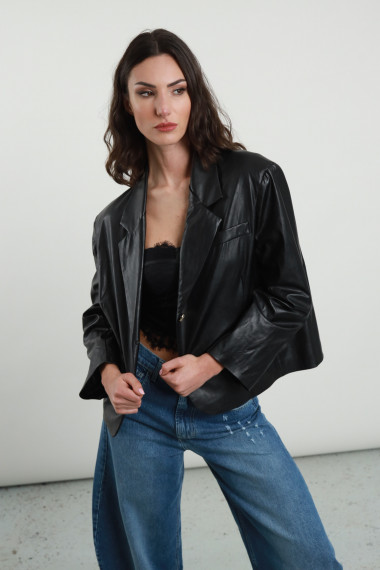 Oversized eco-leather jacket