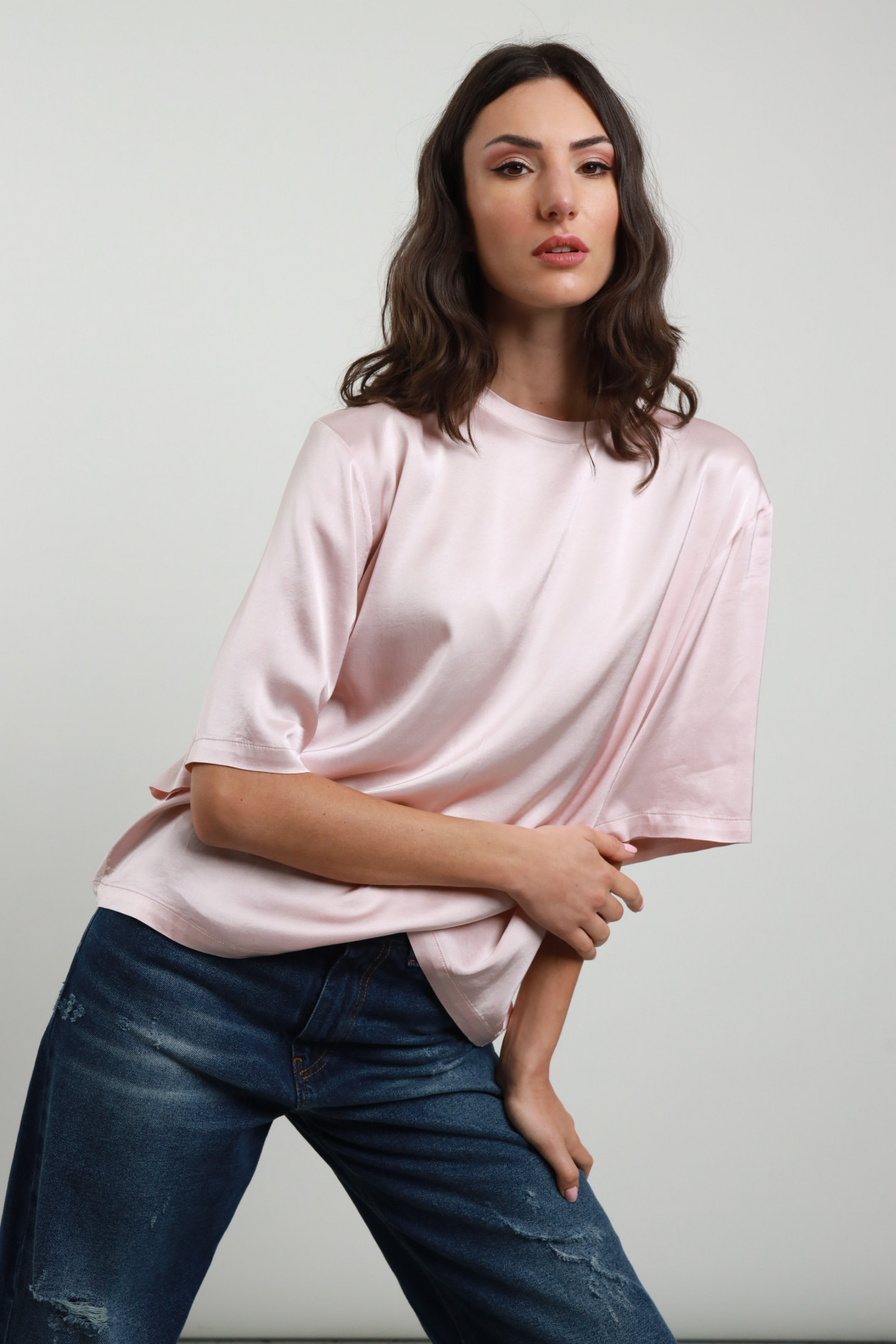 Maxi-T-Shirt mit Satin-Effekt