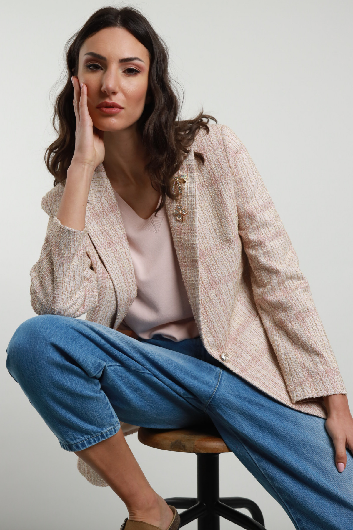 Blazer Tweed con Spille