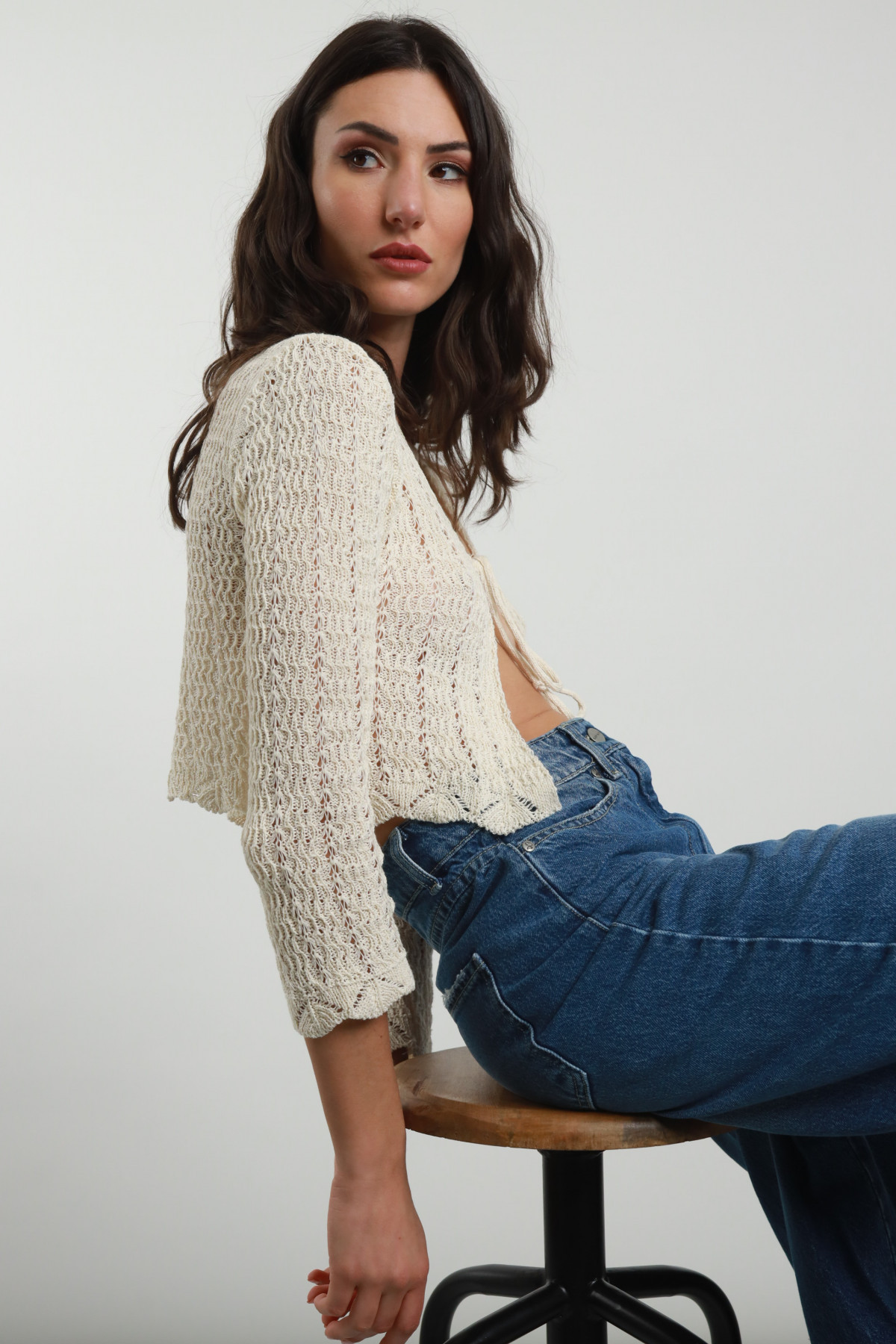 Openwork Crop Cardigan