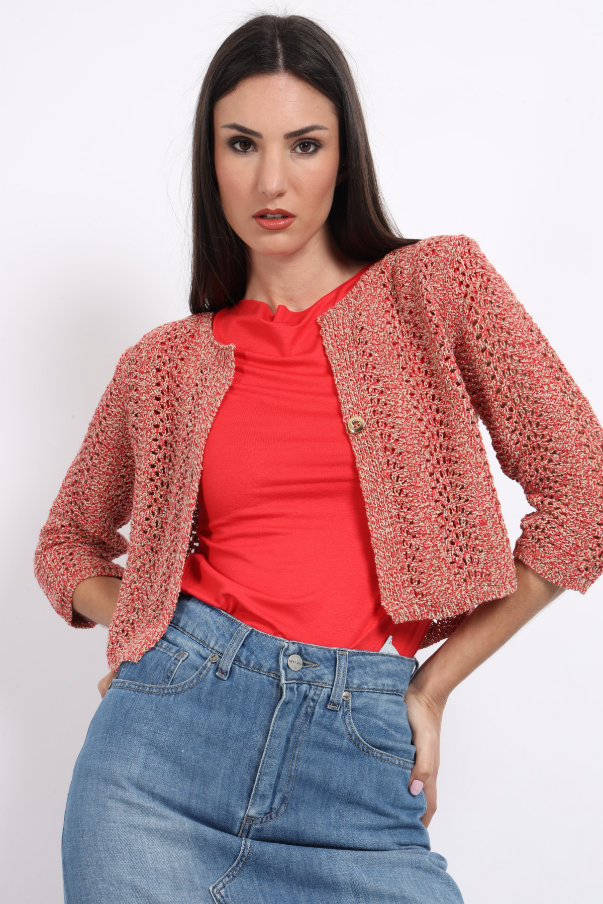 Cropped Single Button Cardigan