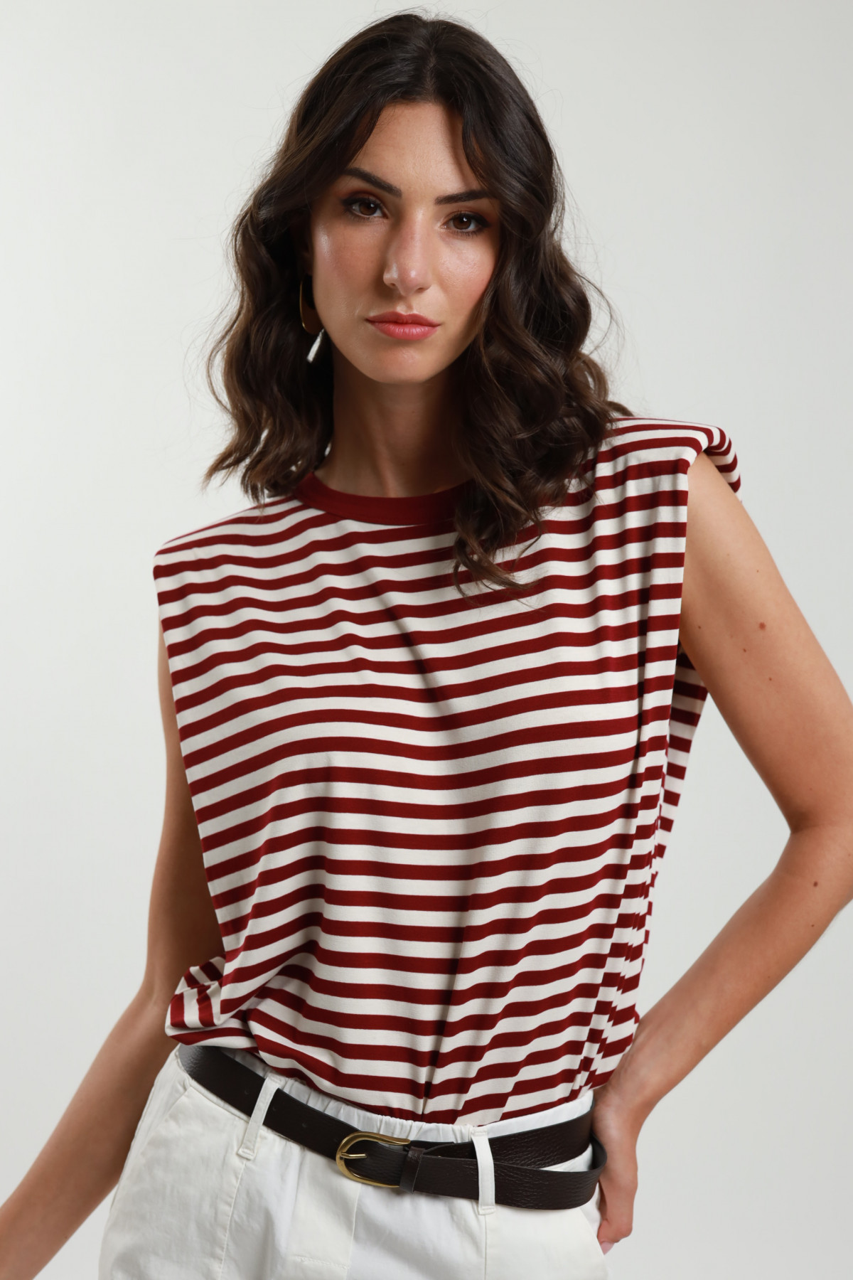 Striped tank top with shoulder pads