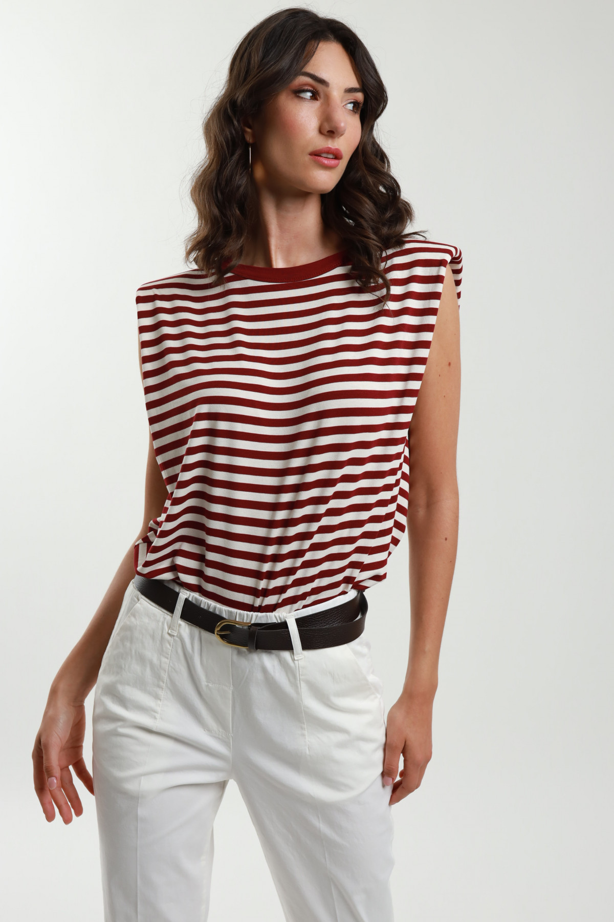 Striped tank top with shoulder pads
