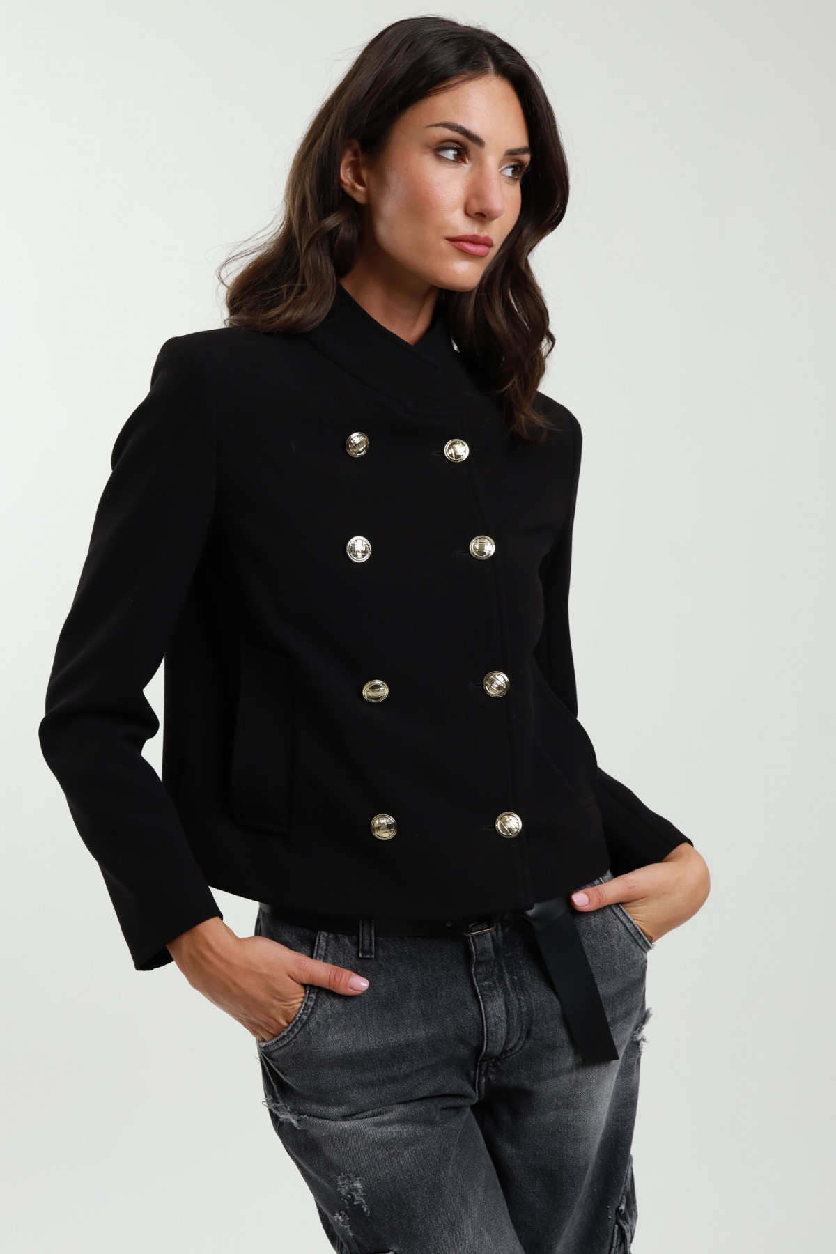 Double-breasted jacket with gold buttons