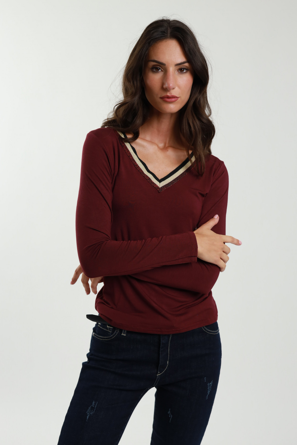 T-shirt with striped neckline