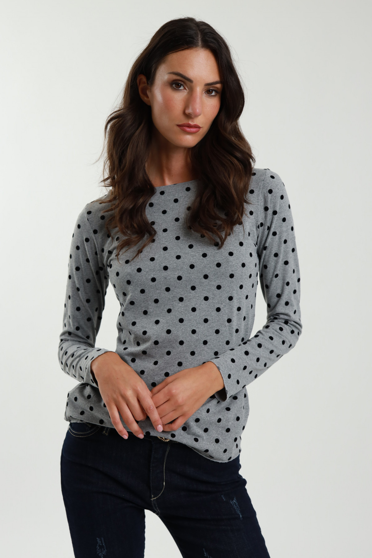 Polka Dot Boat Neck Sweater