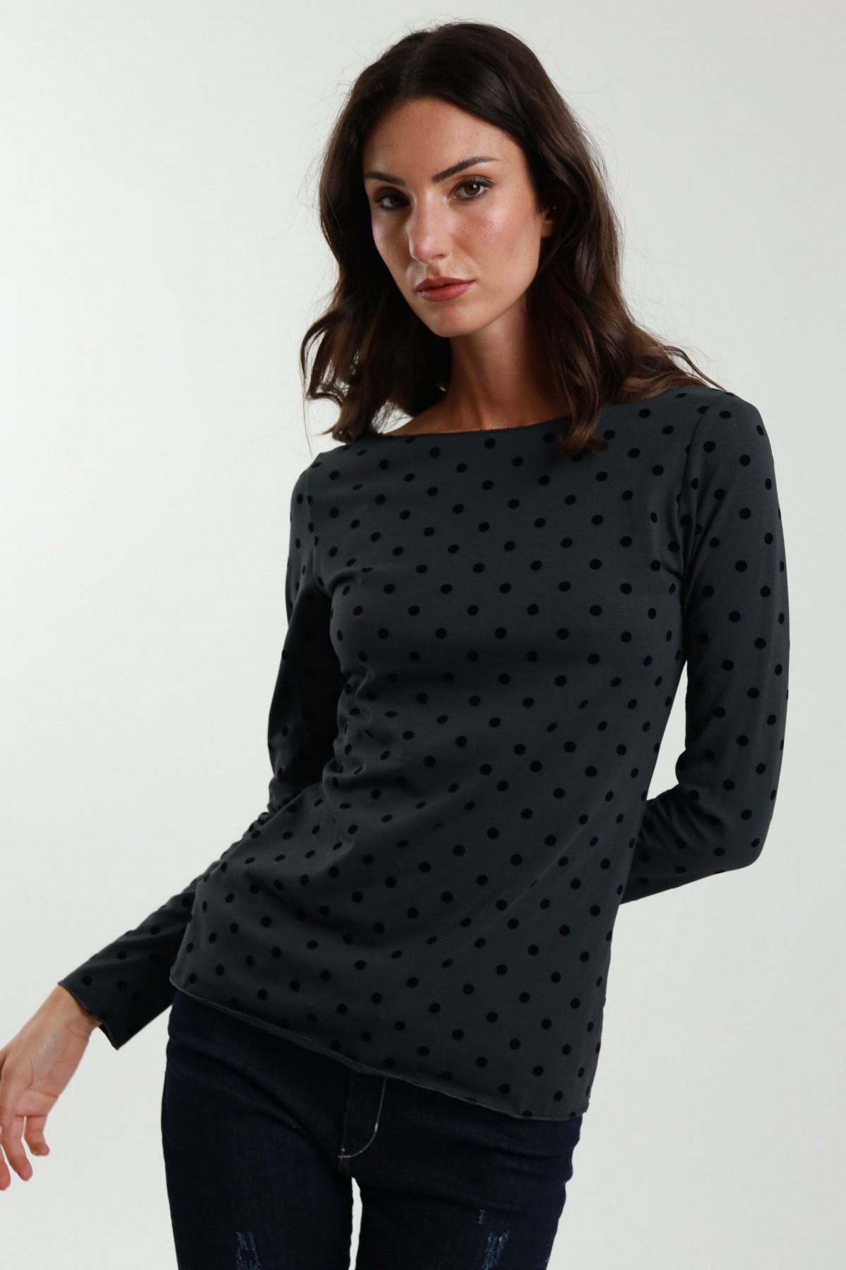 Polka Dot Boat Neck Sweater