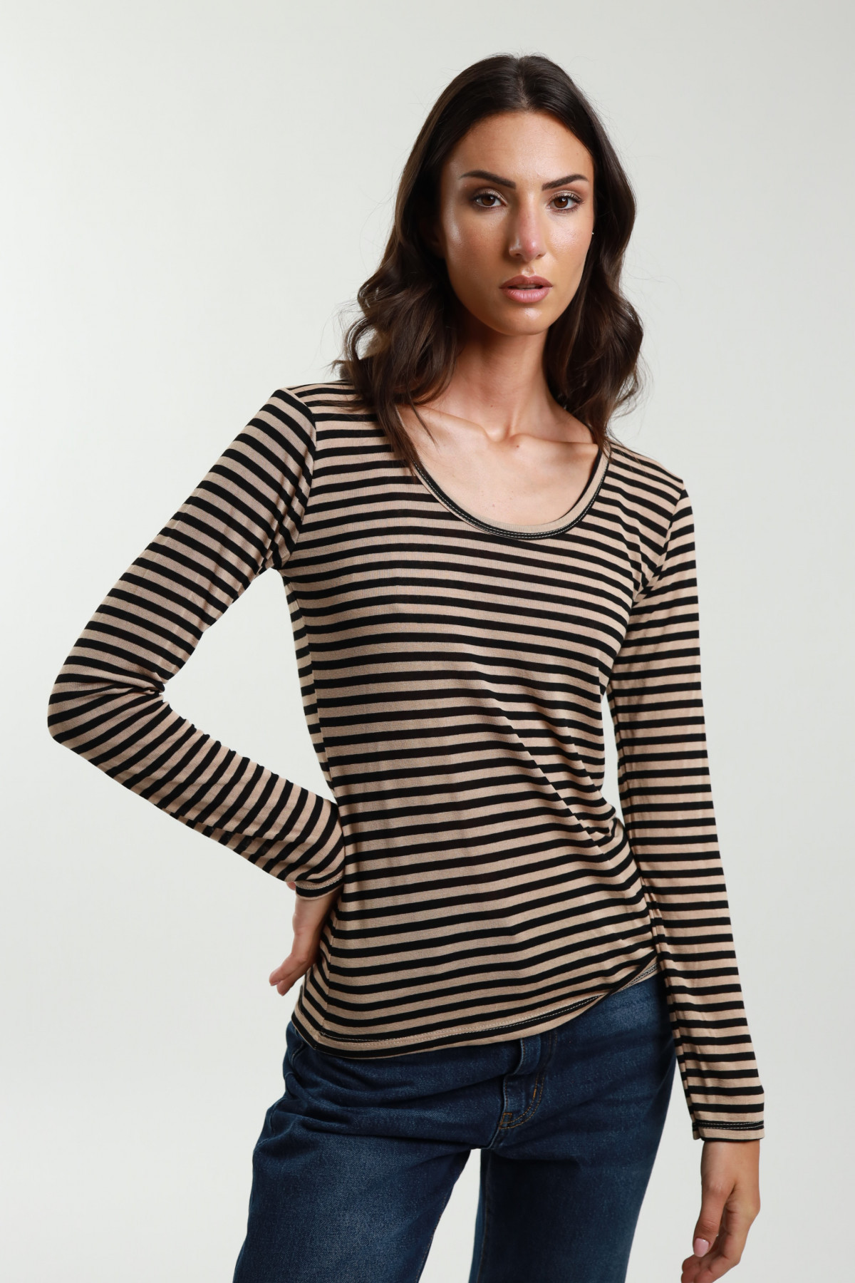 Round-neck striped sweater