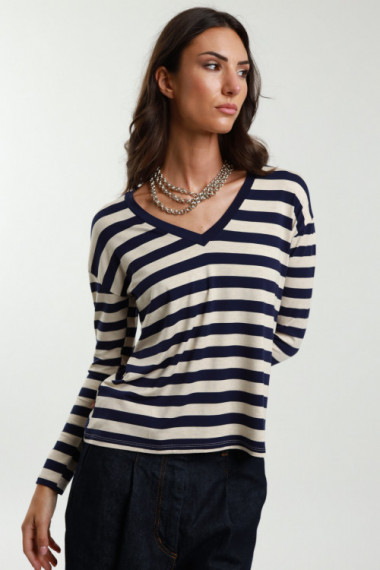 Striped V-neck sweater