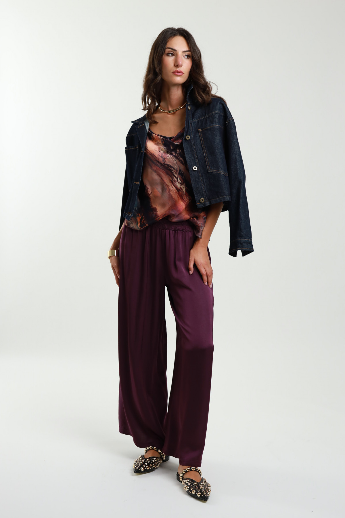 Wide Satin Effect Trousers