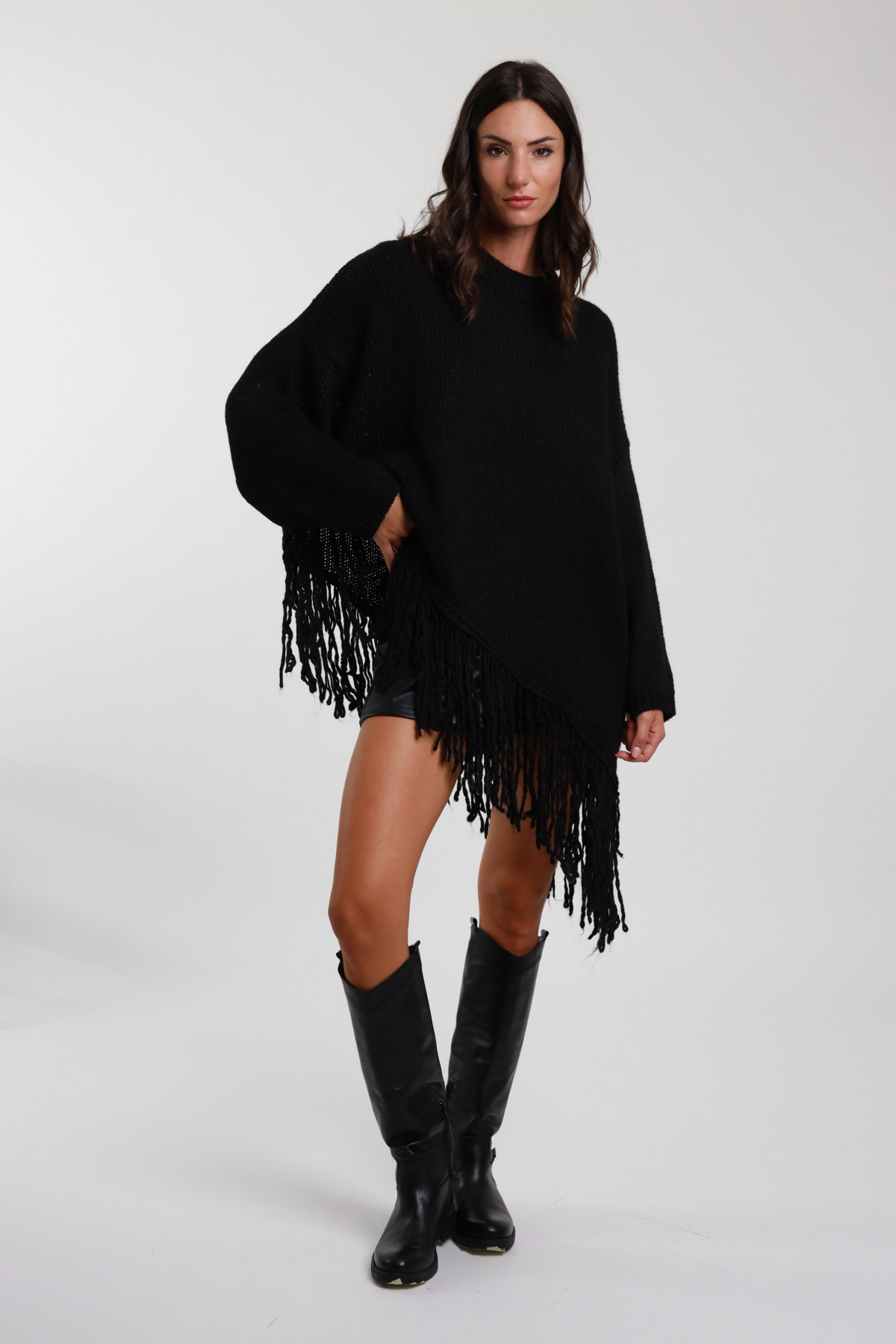 Asymmetrical Pullover with Fringes