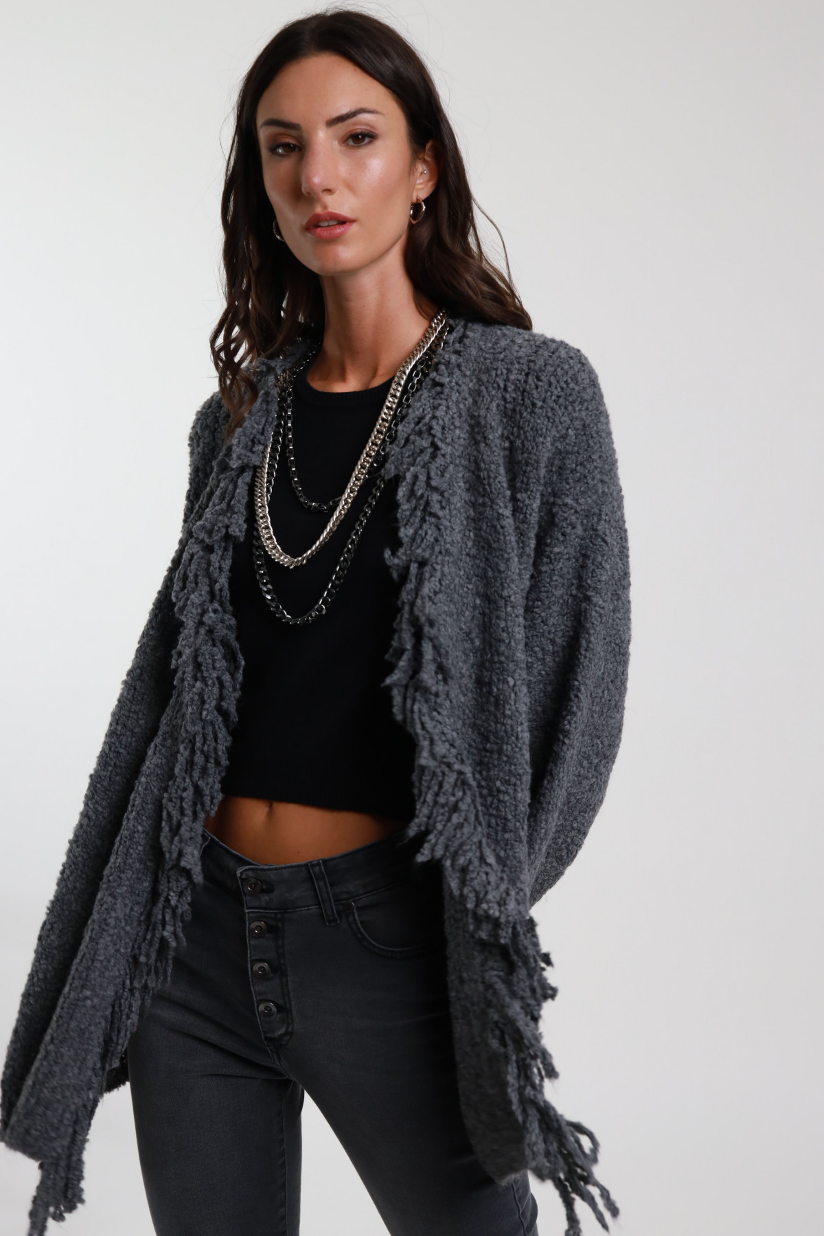 Knitted Jacket with Fringes