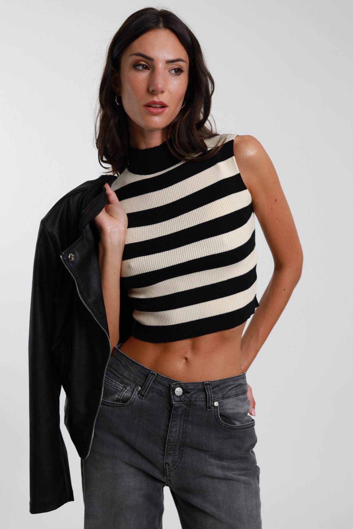 Striped Sleeveless Turtleneck