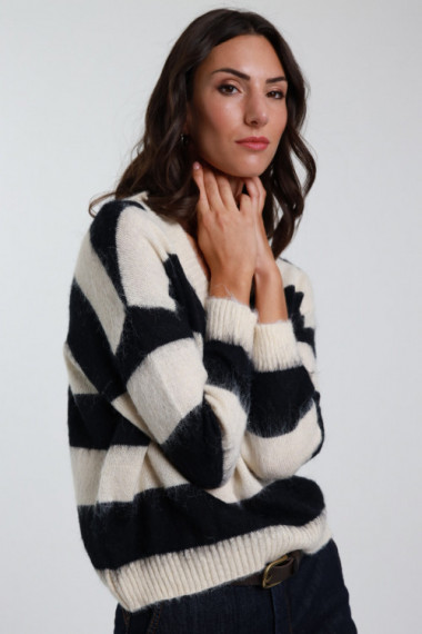 V-neck striped sweater