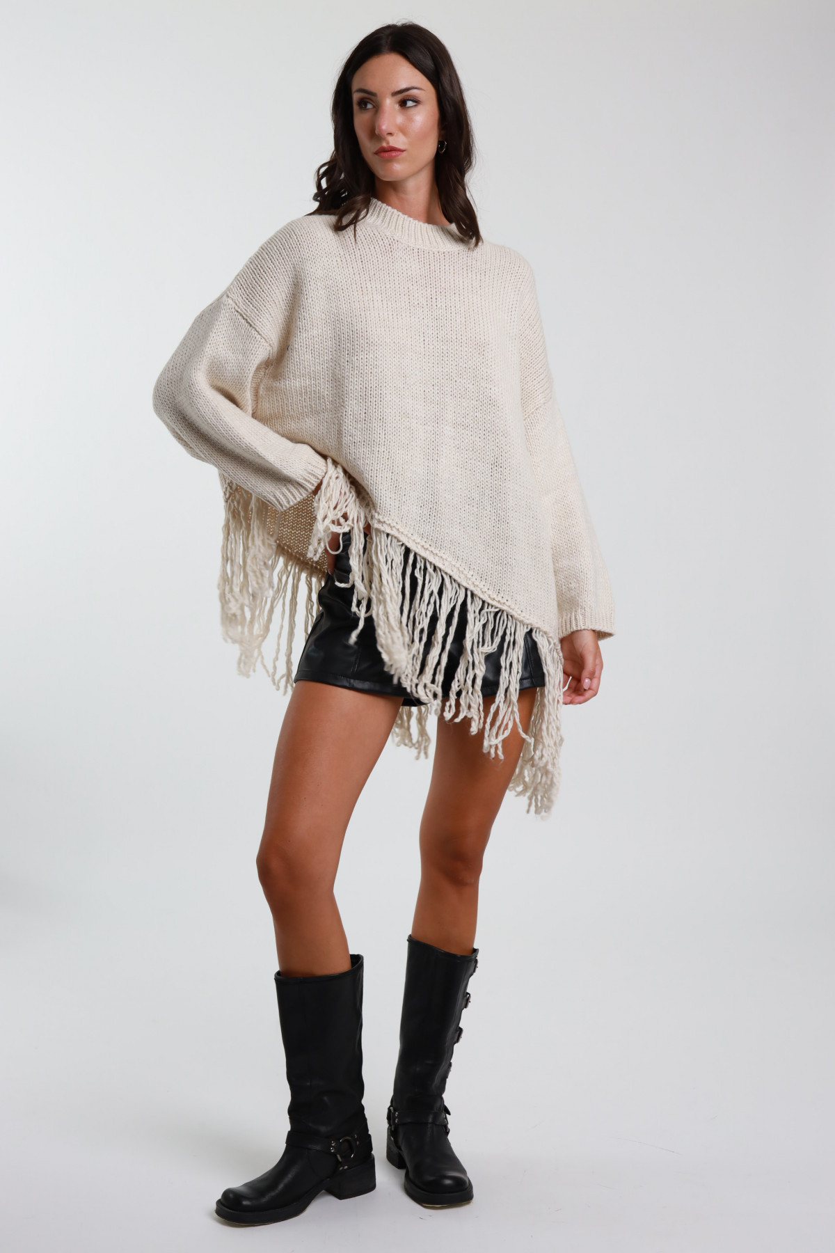 Asymmetrical Pullover with Fringes